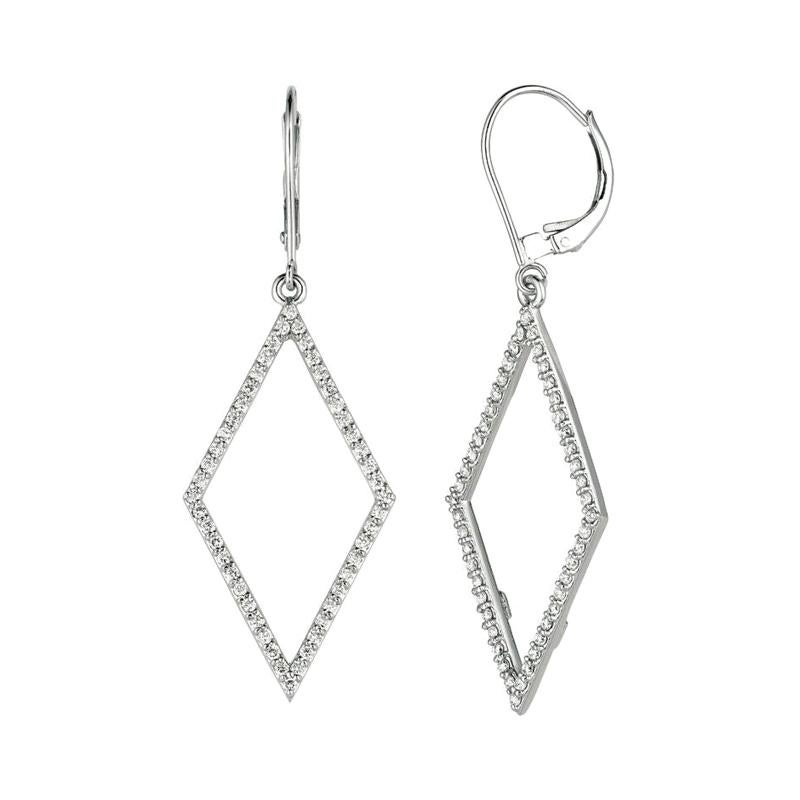 0.77 Carat Natural Diamond Drop Earrings G SI 14K White Gold For Sale