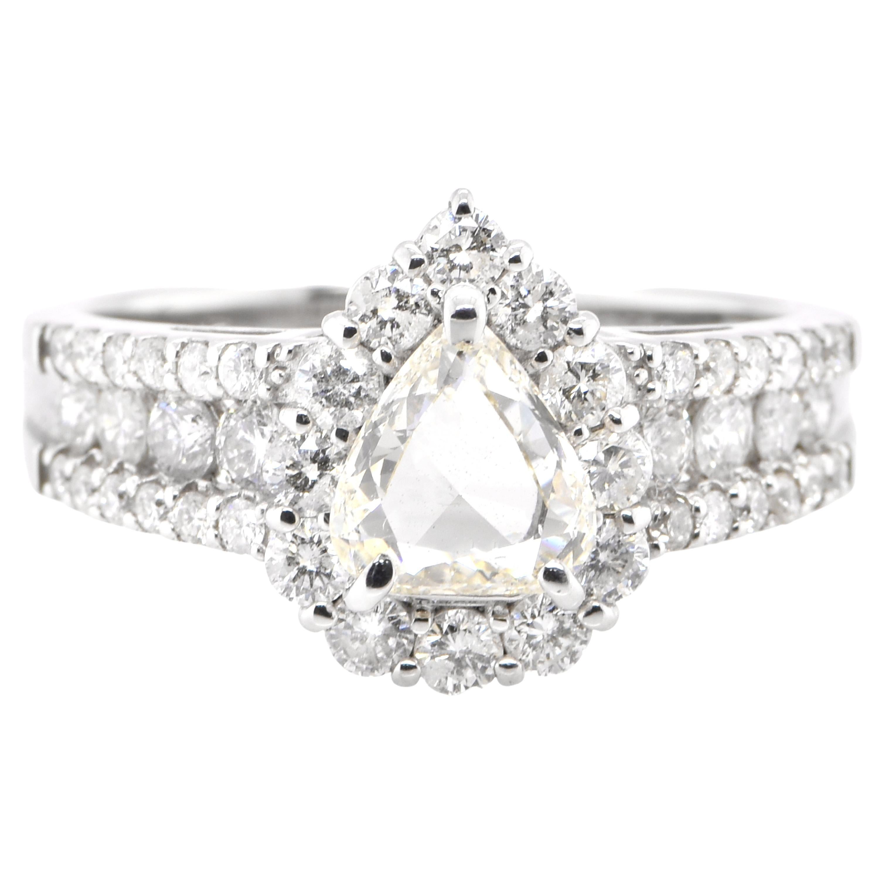0.77 Carat Natural Rose Cut Diamond Ring Set in Platinum For Sale