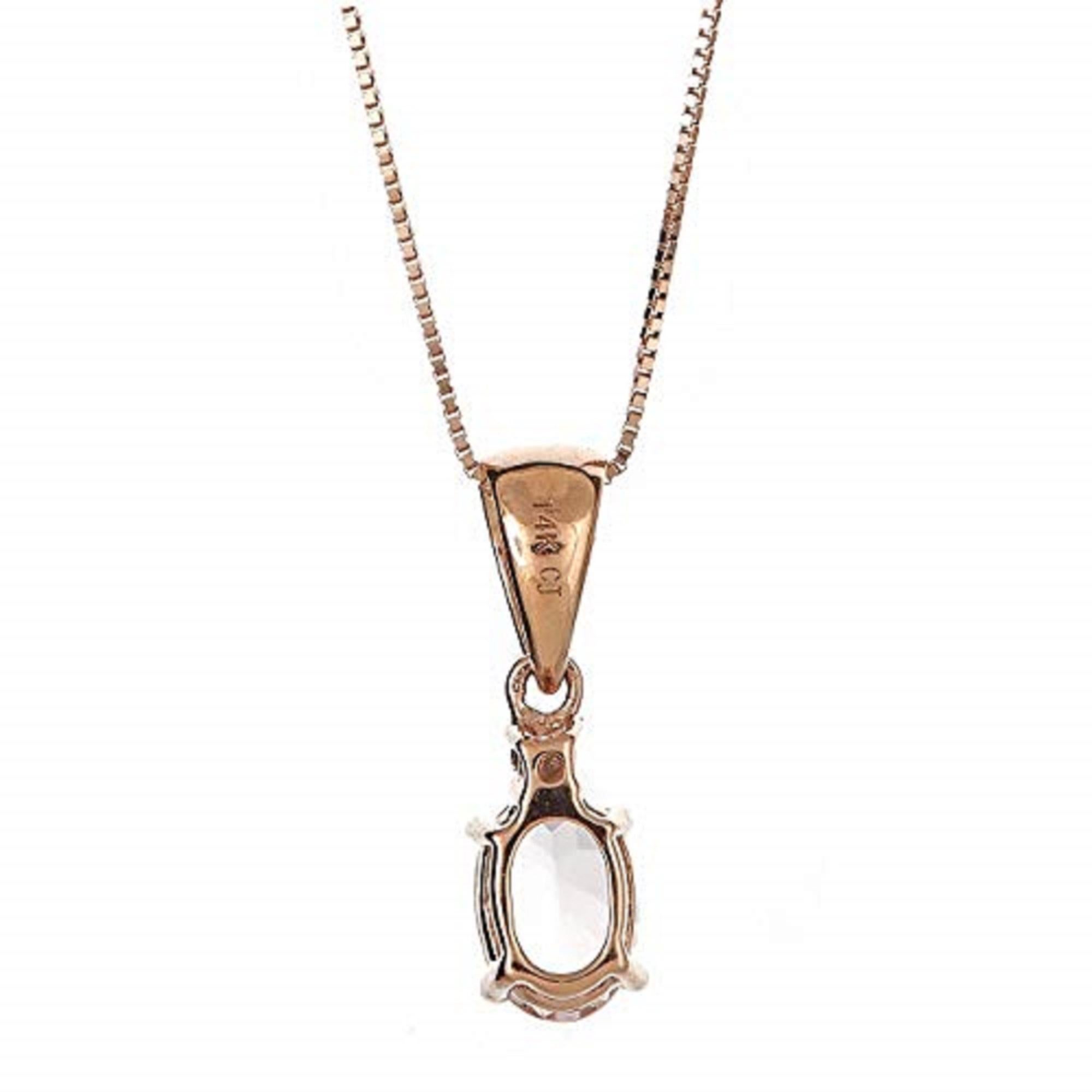 Art Deco 0.77 Carat Oval-Cut Morganite with Diamond Accents 14K Rose Gold Pendant For Sale