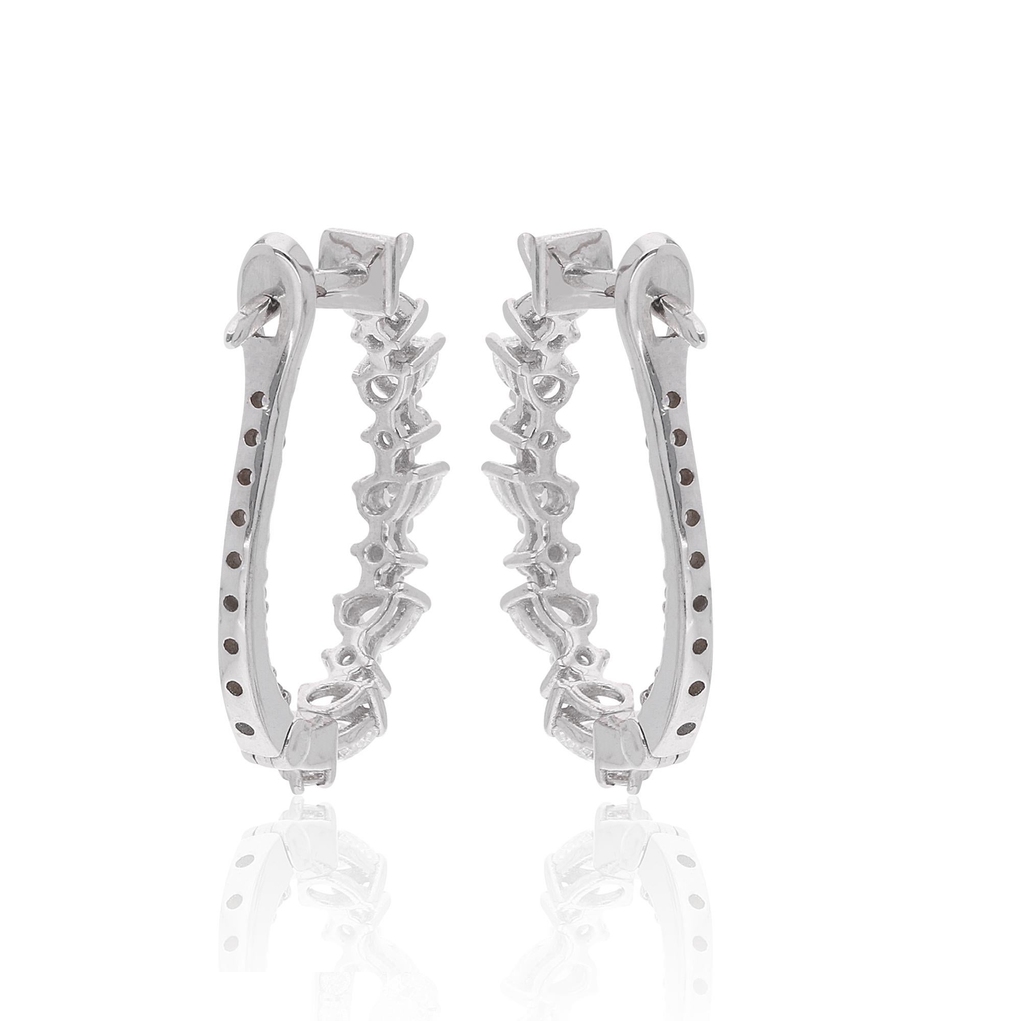 Women's 0.77 Carat Pear Diamond Hoop Earrings 18 Karat White Gold Handmade Fine Jewelry For Sale