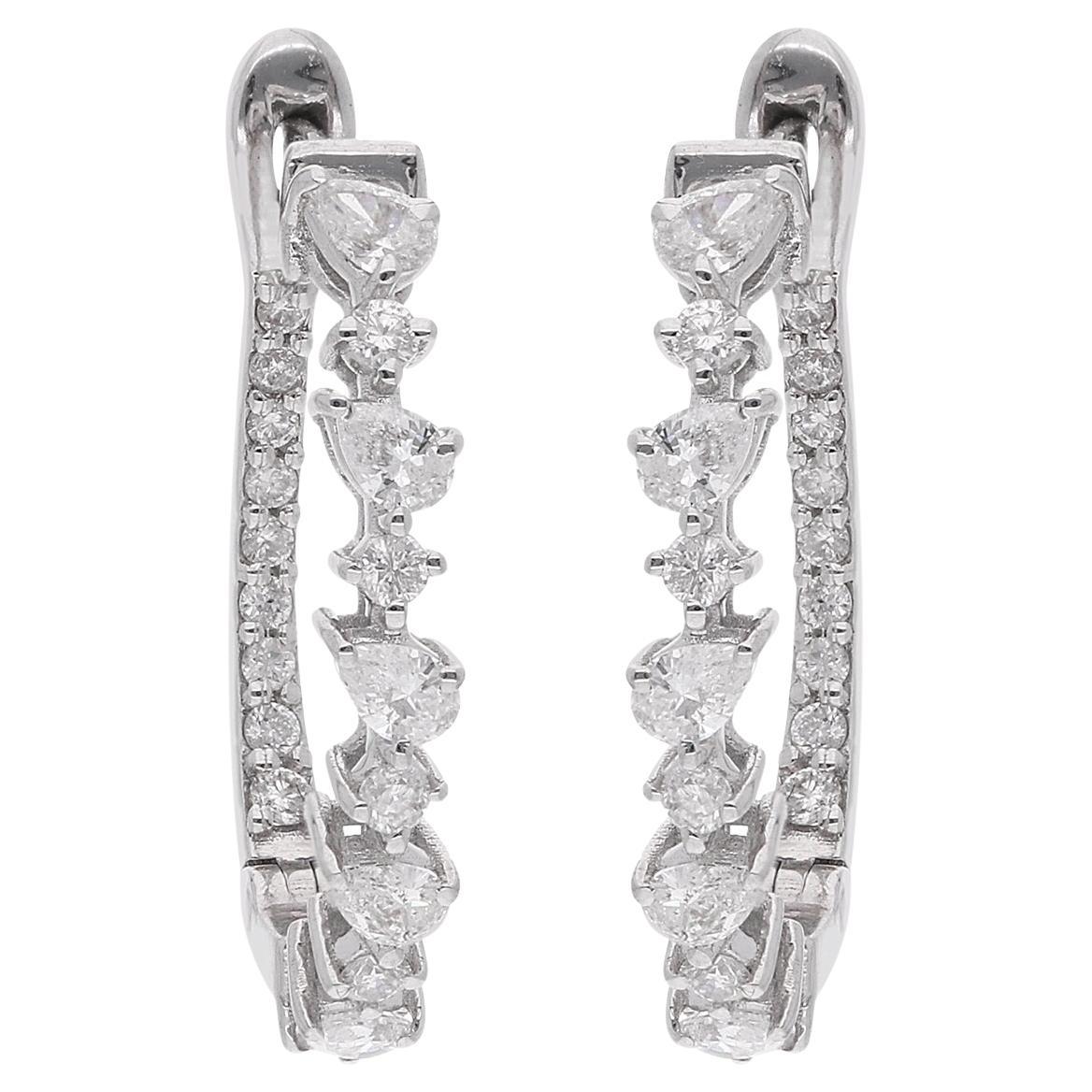 0.77 Carat Pear Diamond Hoop Earrings 18 Karat White Gold Handmade Fine Jewelry