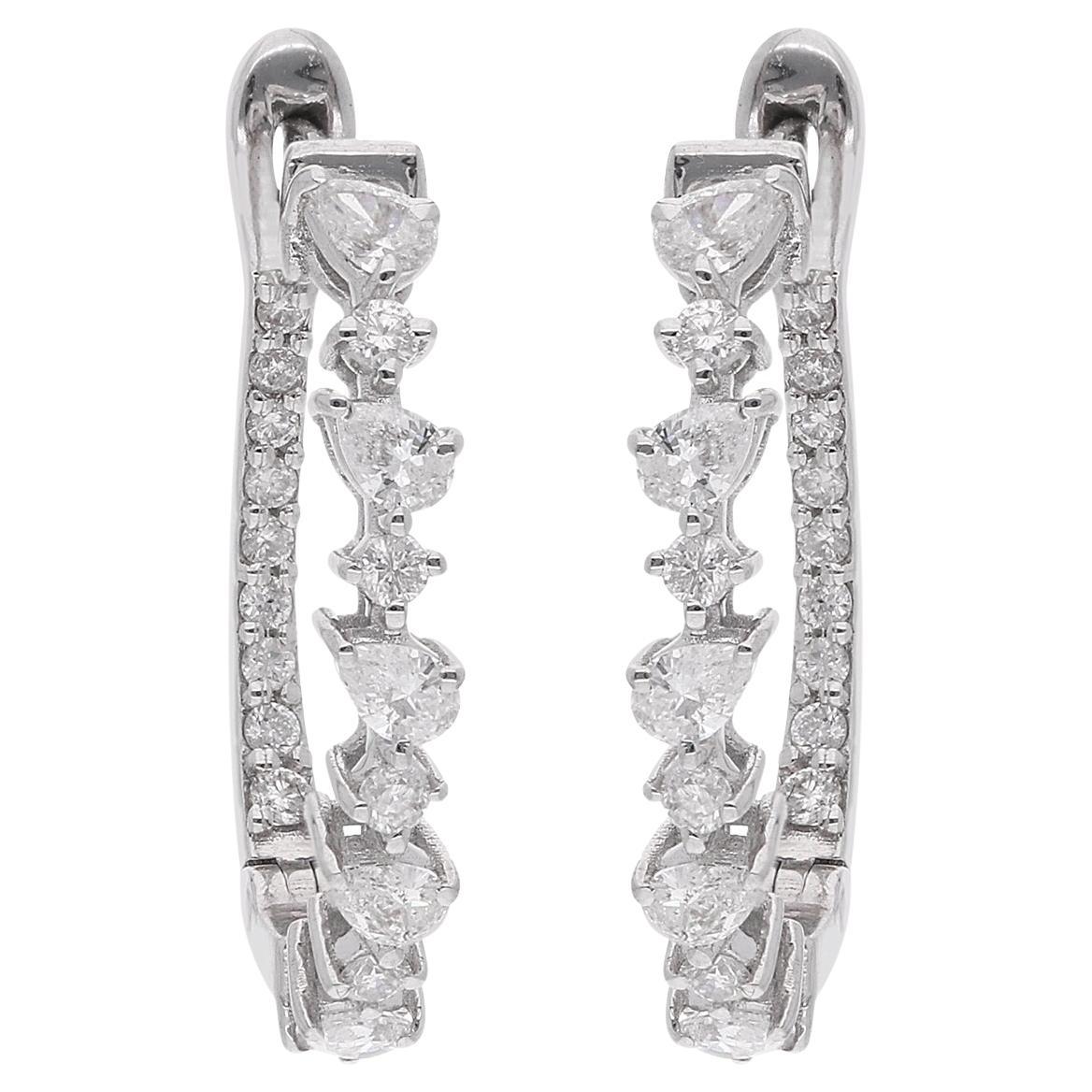 Pendientes de aro de diamante pera de 0,77 quilates Oro blanco de 18 quilates Joyería fina hecha a mano
