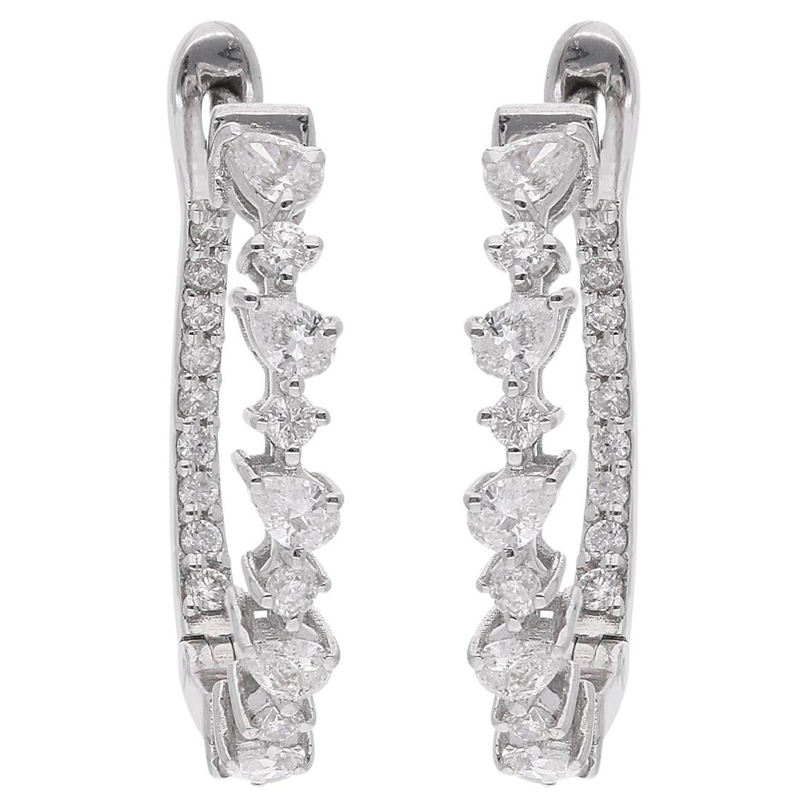 Boucles d'oreilles en or blanc 18 carats avec diamants en forme de poire de 0,77 carat, fabrication artisanale