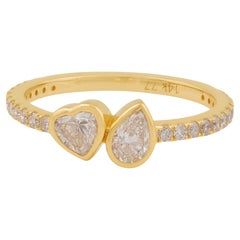 0.77 Carat Pear 
Heart Cut Diamond Band Ring 14k Yellow Gold Handmade Jewelry