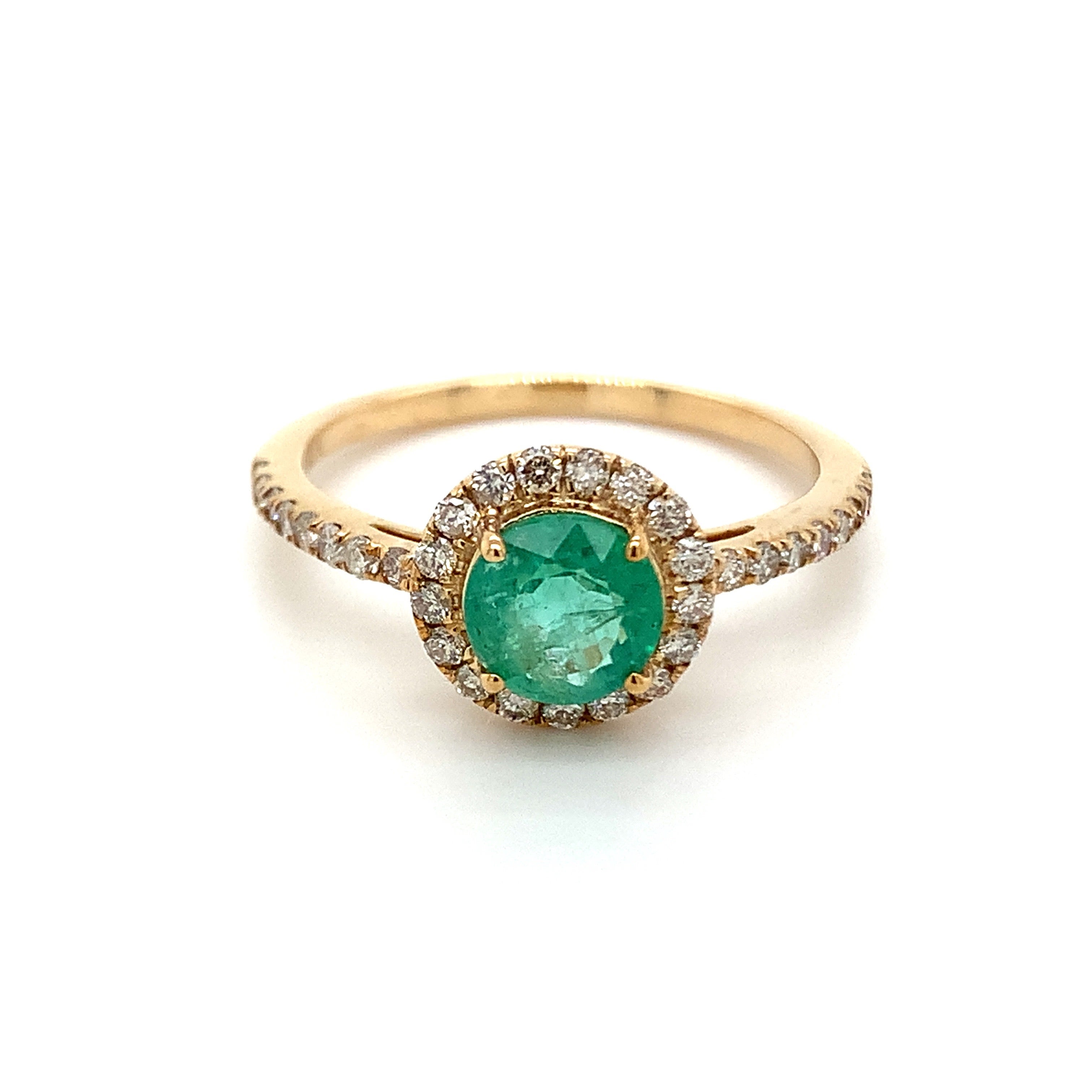 0.77 Carat Round Emerald Ring with Diamonds in 10k Yellow Gold