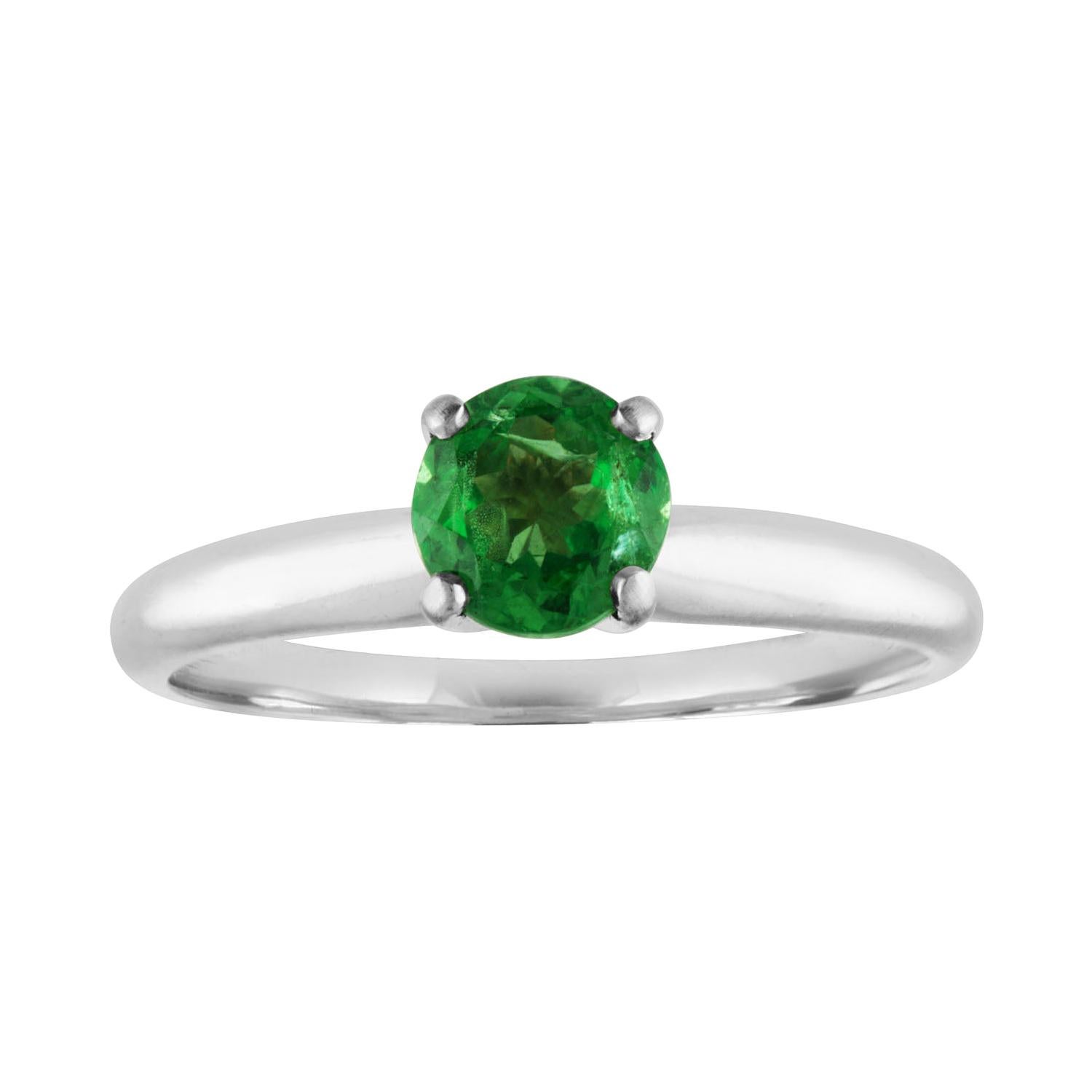 0.77 Carat Round Tsavorite Solitaire Gold Ring For Sale