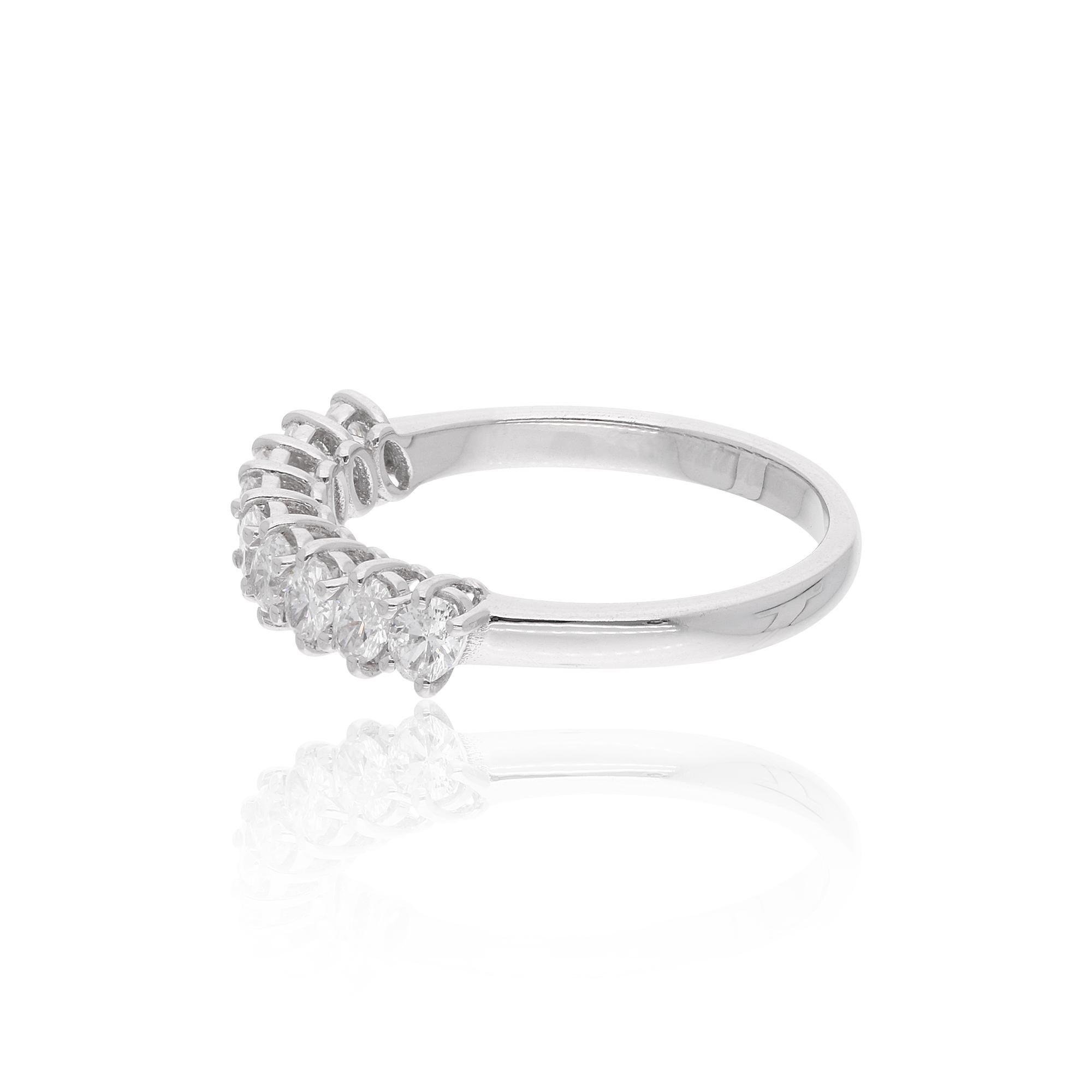 Round Cut 0.77 Carat SI Clarity HI Color Oval Diamond Half Band Ring 14 Karat White Gold For Sale