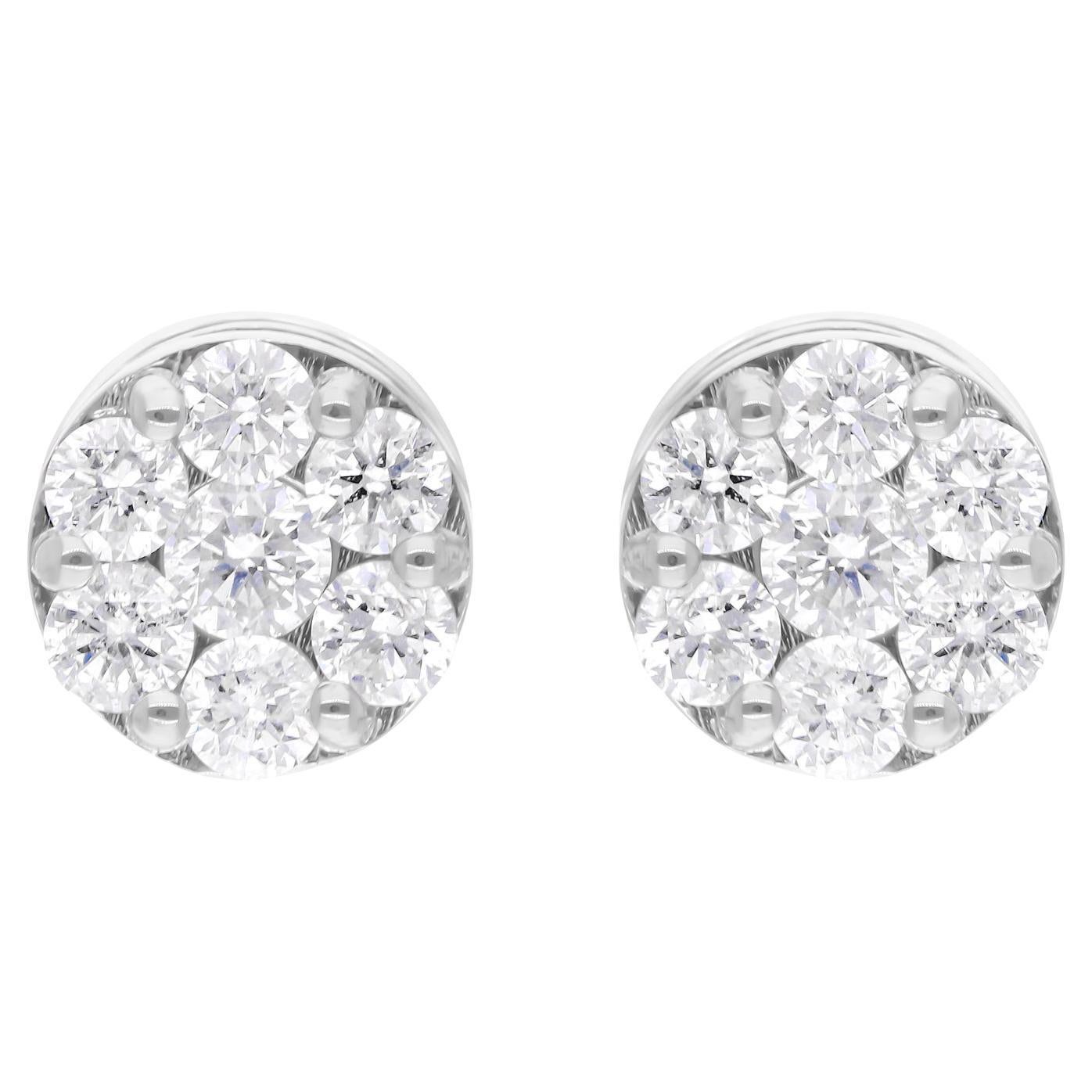 0.77 Carat SI/H Round Brilliant Cut Diamond Stud Earrings 14 Karat White Gold For Sale