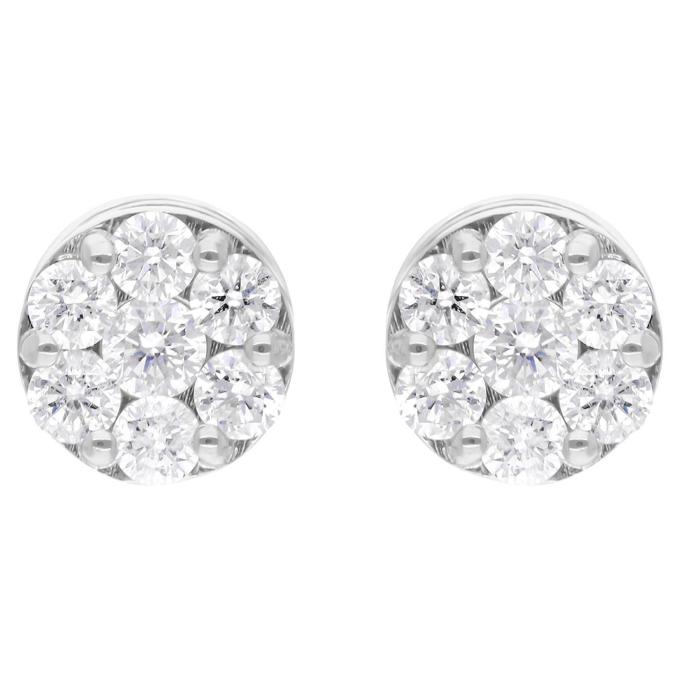 0.77 Carat SI/H Round Brilliant Cut Diamond Stud Earrings 18 Karat White Gold