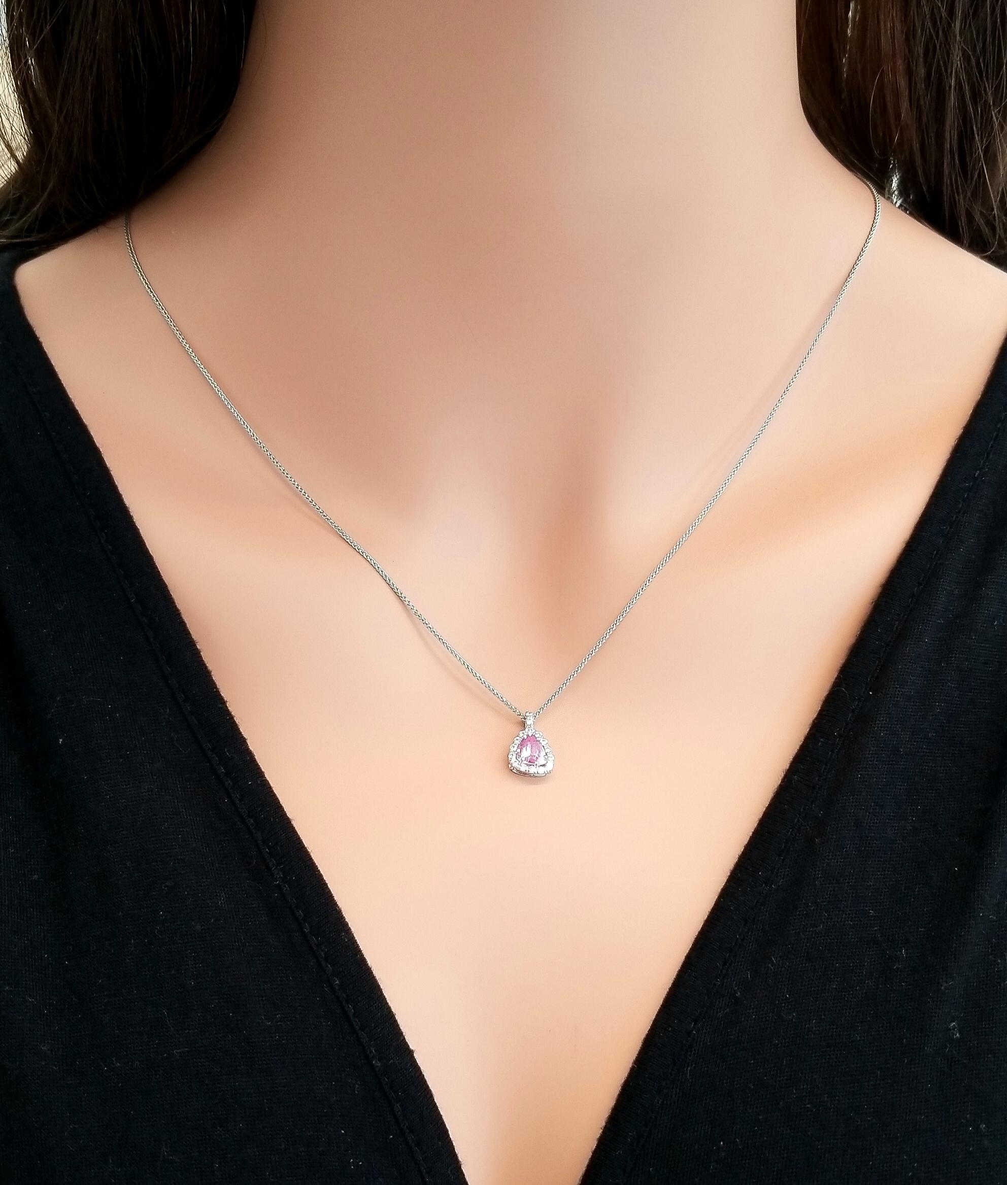 Trillion Cut 0.77 Carat Trillion Pink Sapphire and Diamond Pendant Necklace in 18 Karat Gold