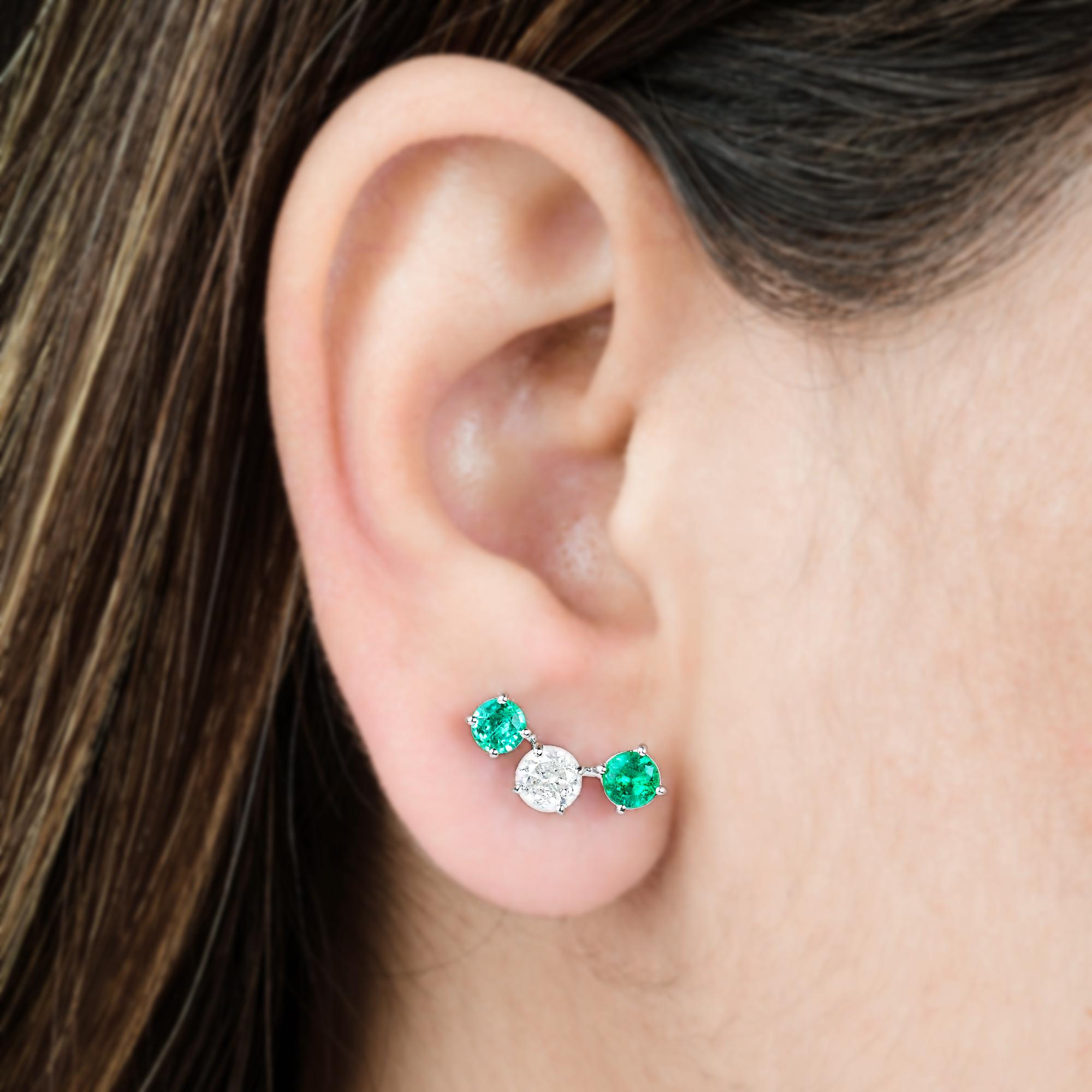 Cast from 18-karat gold, these exquisite earrings are handset with 0.77 carats Zambian emerald and 1.32 carats of sparkling diamonds.

FOLLOW SPECTRUM JEWELS storefront to view the latest collection & exclusive pieces. Spectrum Jewels is proudly