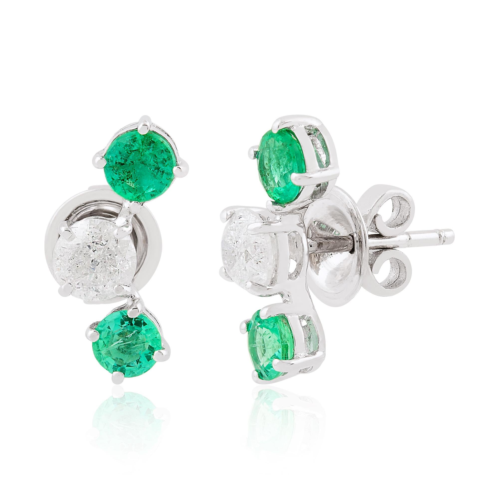 Modern 0.77 Carat Zambian Emerald 1.32 Carat SI/H Diamond Earrings 18 Karat White Gold For Sale