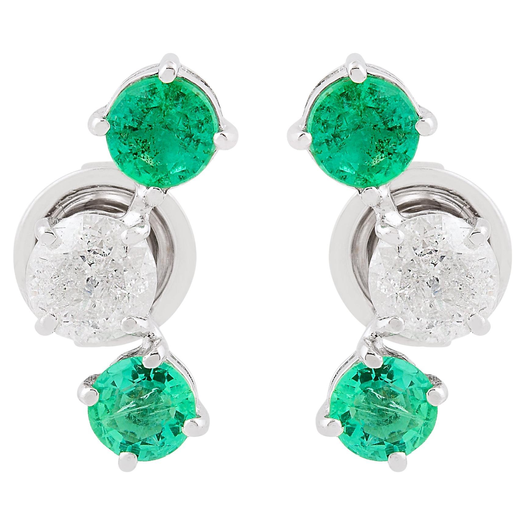 Pendientes de diamantes SI/H de 0,77 quilates Esmeralda de Zambia 1,32 quilates Oro blanco de 18 quilates