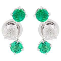0.77 Carat Zambian Emerald 1.32 Carat SI/H Diamond Earrings 18 Karat White Gold
