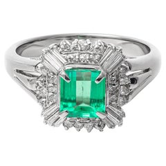 0.77 ct Natural Emerald and 0.33 ct Natural White Diamonds Ring
