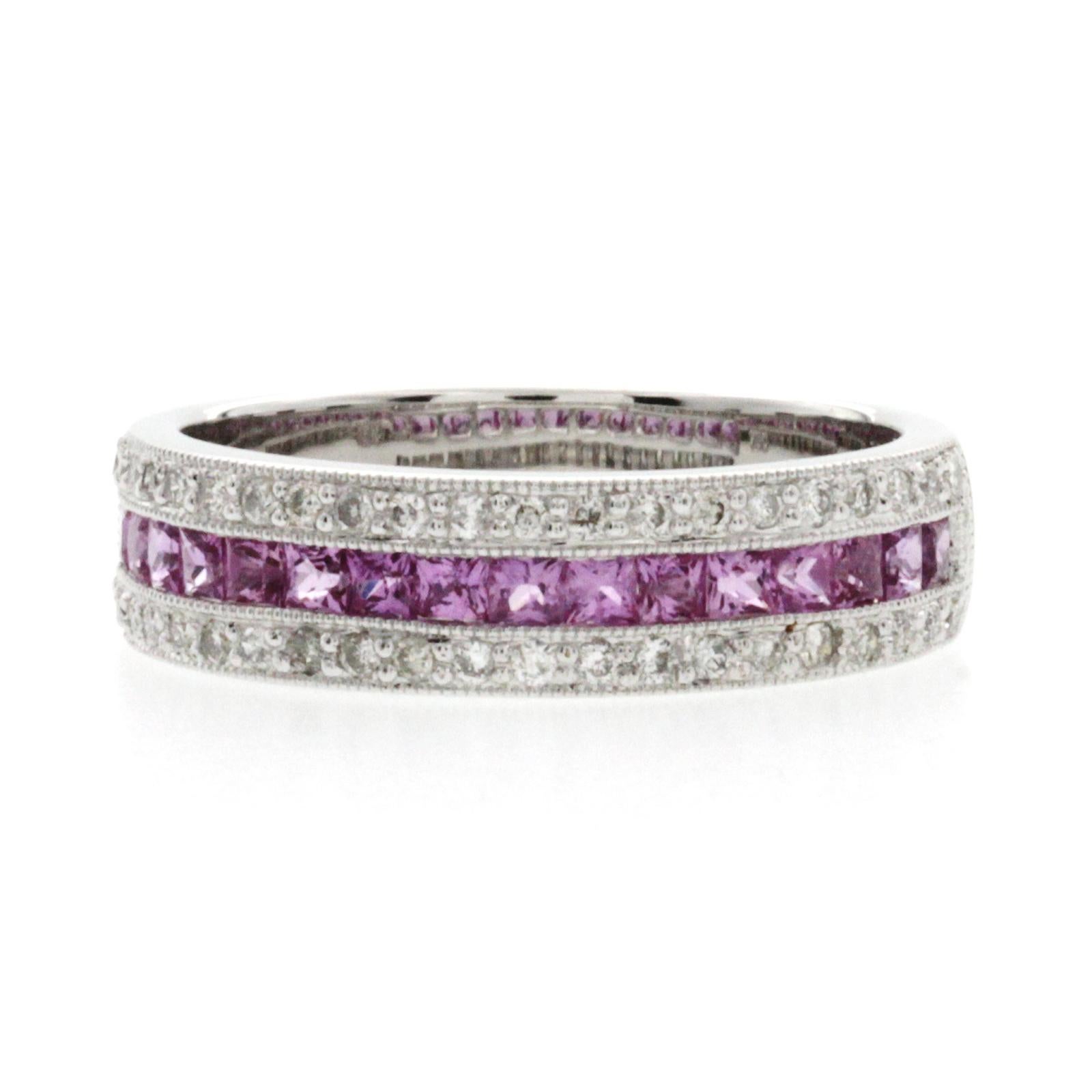 Alliance en or 18 carats avec saphir rose de 0,77 carat et diamants de 0,28 carat Pour femmes en vente