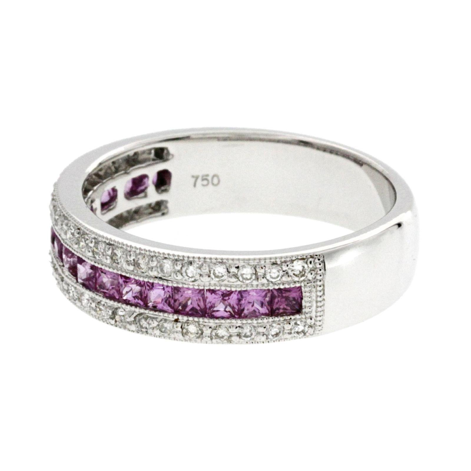 Alliance en or 18 carats avec saphir rose de 0,77 carat et diamants de 0,28 carat en vente 2