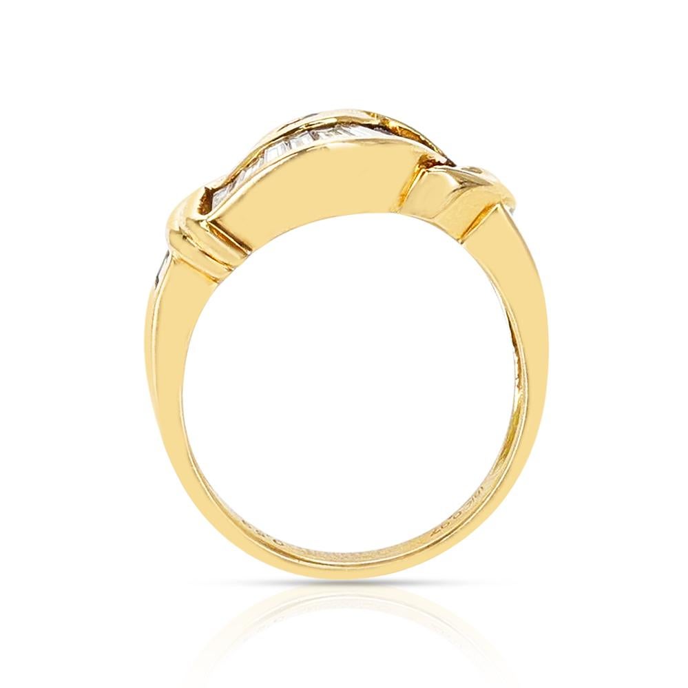 Baguette Cut 0.77 Ct. Sapphire and 0.59 Ct. Diamond Baguette Double Swerve Ring, 18K For Sale
