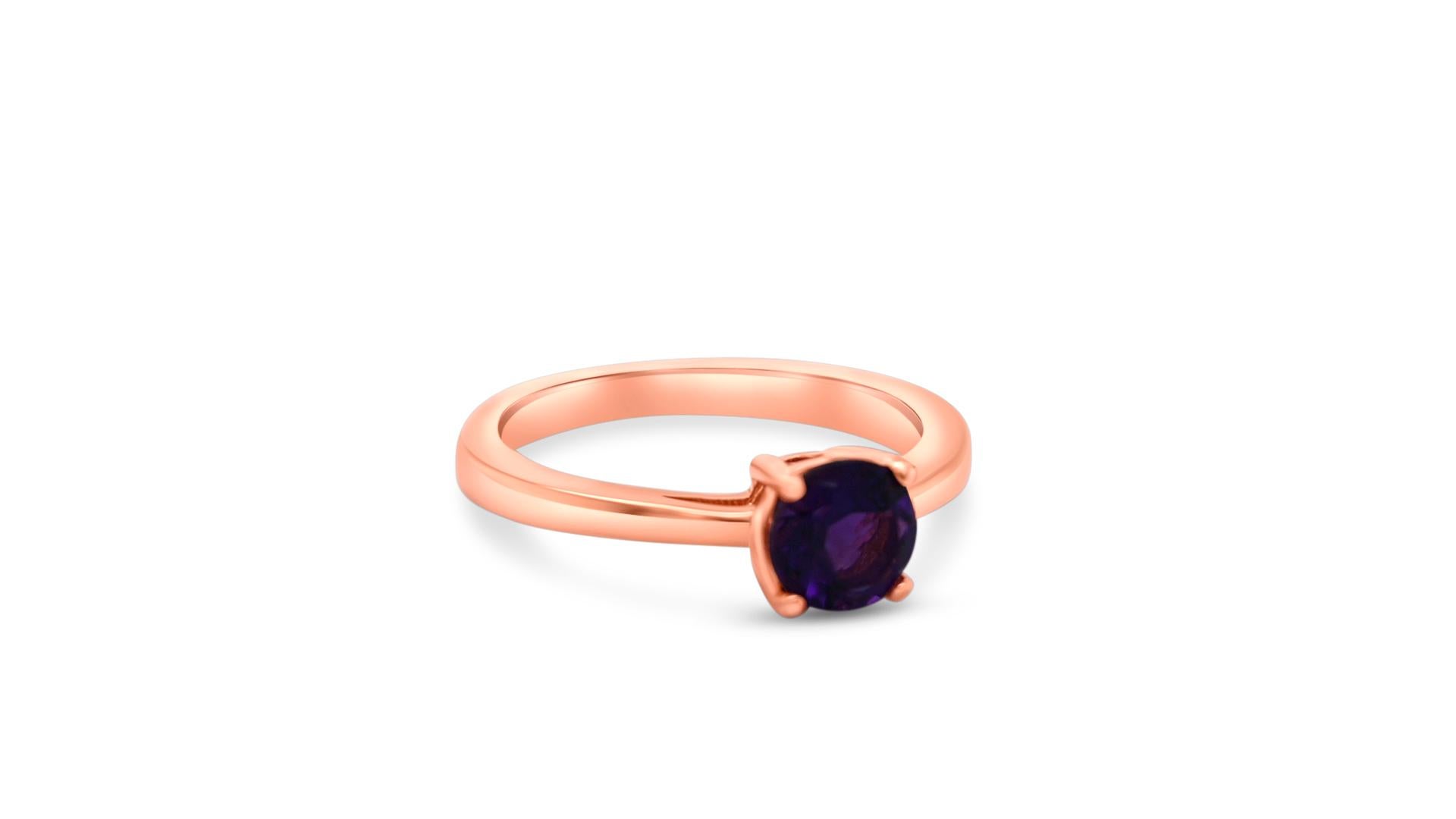 Art Deco 0.77 Ct Amethyst Prong Ring 925 Sterling Silver 18K Rose Gold Plated Bridal Ring For Sale