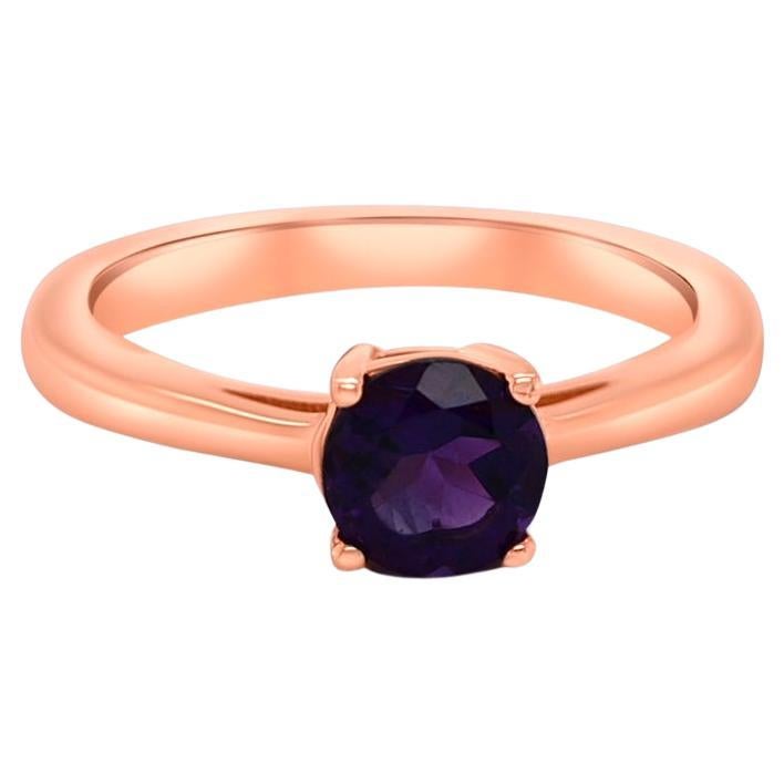 0.77 Ct Amethyst Prong Ring 925 Sterling Silver 18K Rose Gold Plated Bridal Ring For Sale