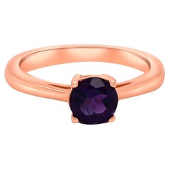 0.77 Ct Amethyst Prong Ring 925 Sterling Silver 18K Rose Gold Plated Bridal Ring