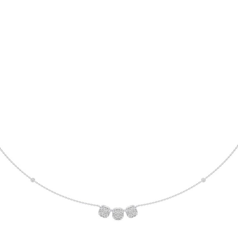 Round Cut 0.77 CTW diamond 14K White gold moonlight Tri Cushion Pendant Necklace For Sale