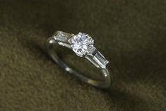 GIA Certified Flawless 0.54 Carat Round Baguette Diamond 3-Stone Engagement Ring