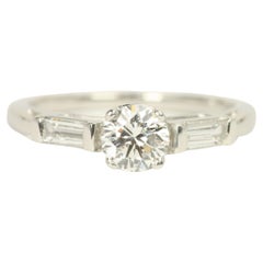 0.77 Total Carat Round & Baguette Diamond Platinum 3-Stone Engagement Ring