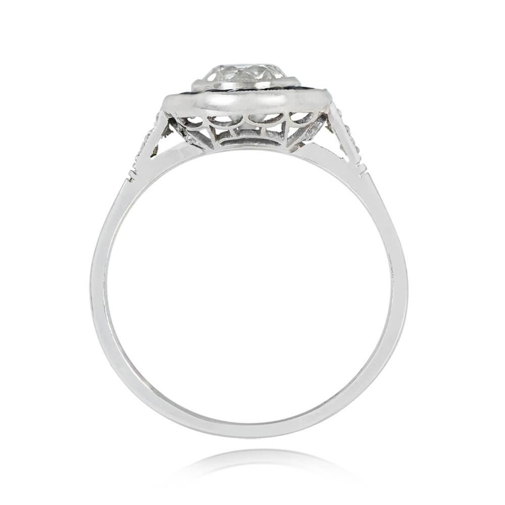 Art Deco 0.77ct Old European Cut Diamond Engagement Ring, Sapphire Halo, Platinum For Sale