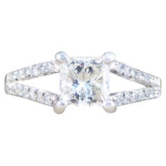 0.77ct Princess Cut Diamond Ring with a Double Strand Diamond Set Shoulder in Pl