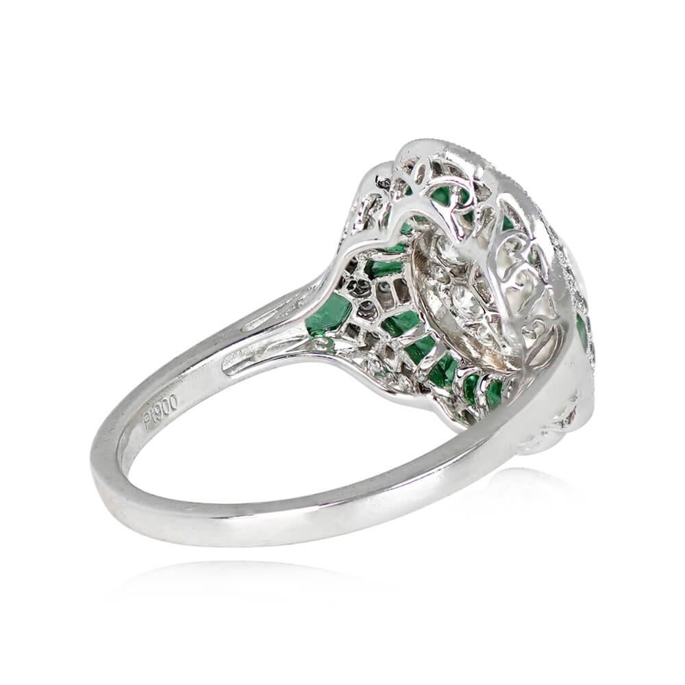 Round Cut 0.77ct Round Brilliant Cut Diamond Cluster Ring, Diamond&Emerald Halo, Platinum For Sale