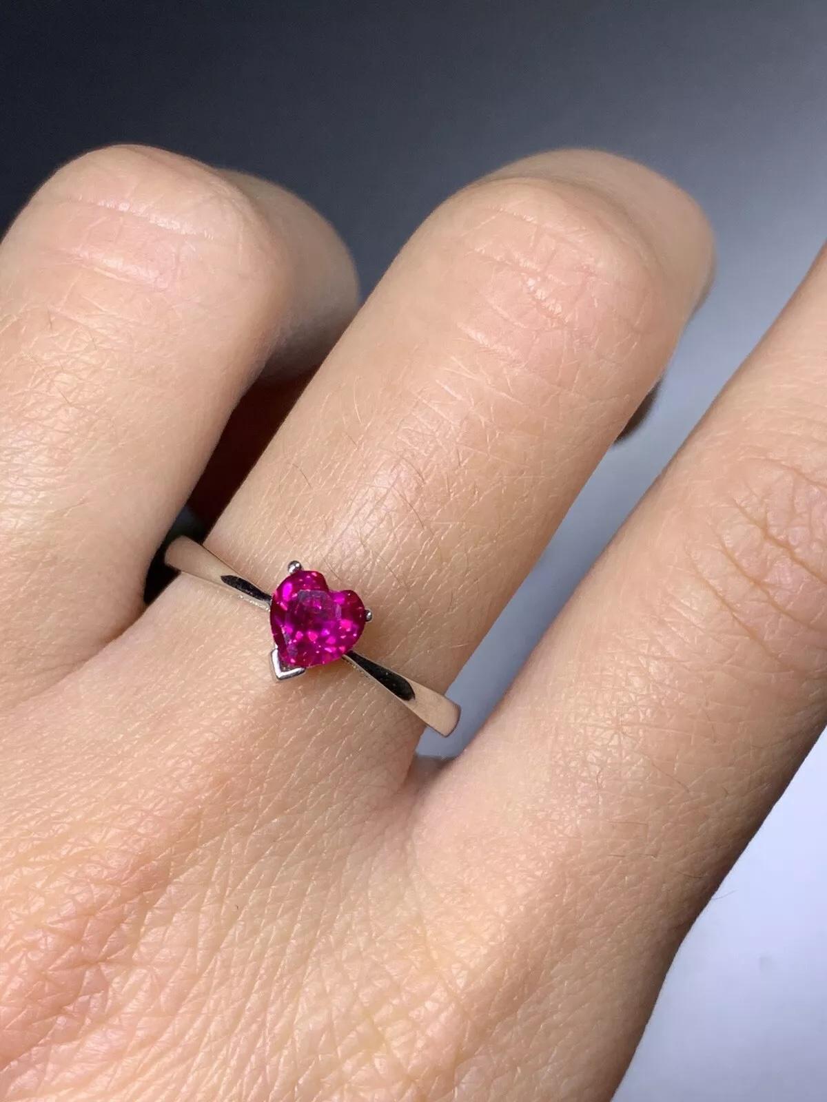 Heart Cut 0.77ct Ruby heart engagement ring in platinum. For Sale