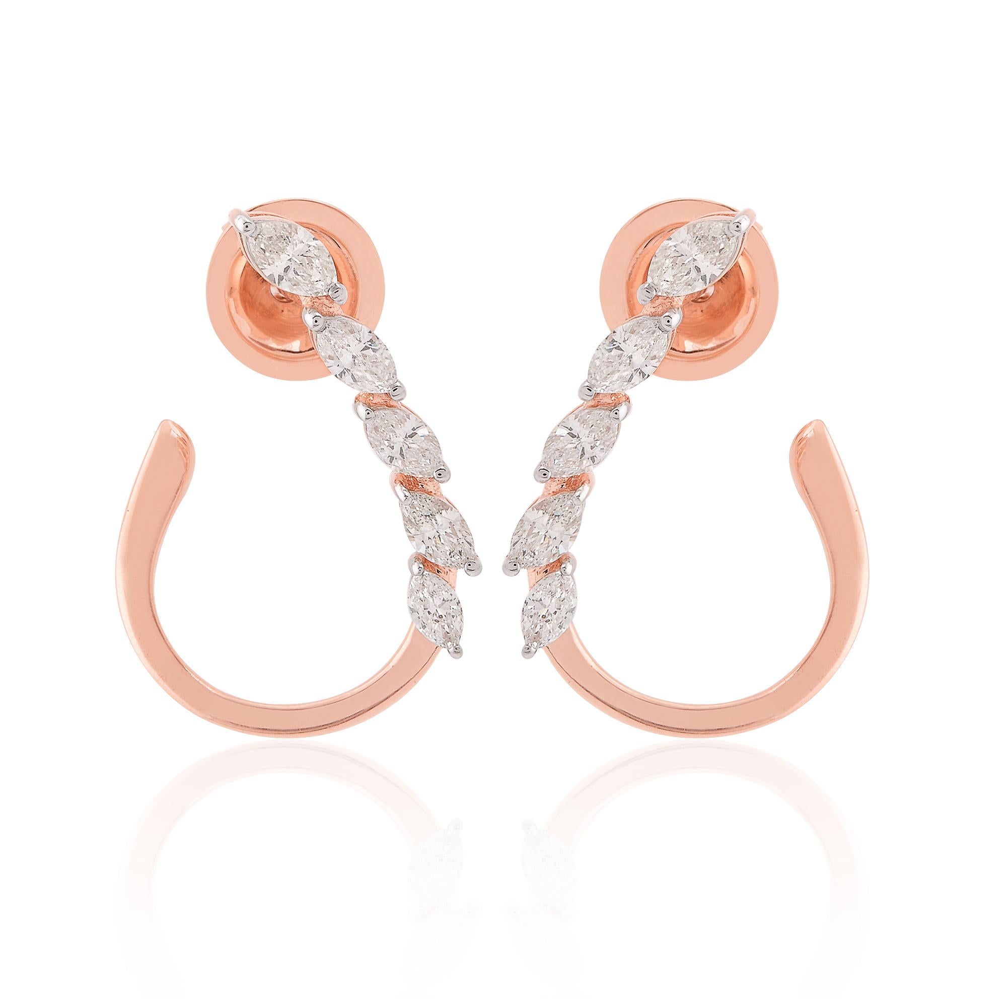 0,77 Karat SI Reinheit HI Farbe Marquise Diamant Reif Ohrringe 18 Karat Rose Gold (Moderne) im Angebot