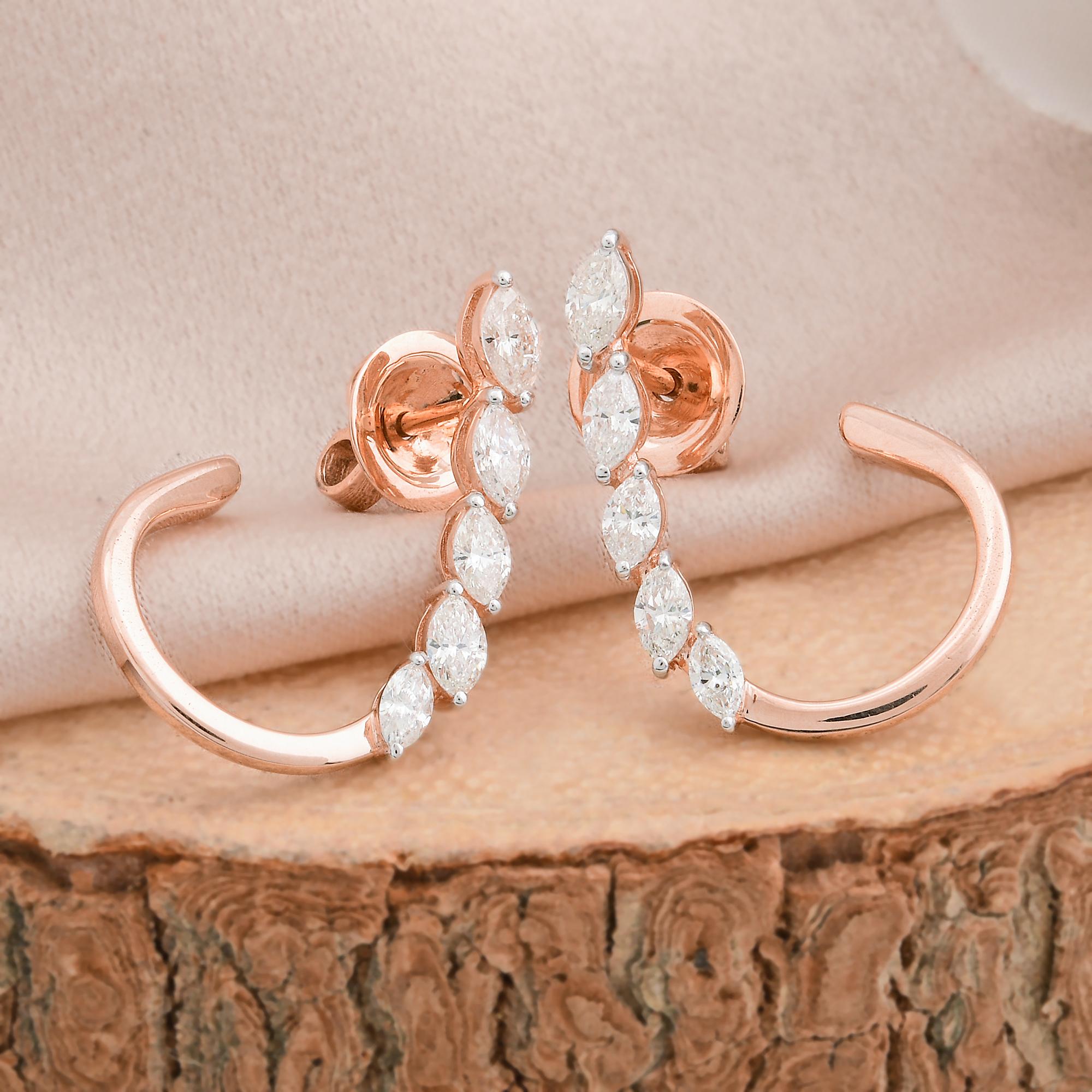 0,77 Karat SI Reinheit HI Farbe Marquise Diamant Reif Ohrringe 18 Karat Rose Gold (Marquiseschliff) im Angebot