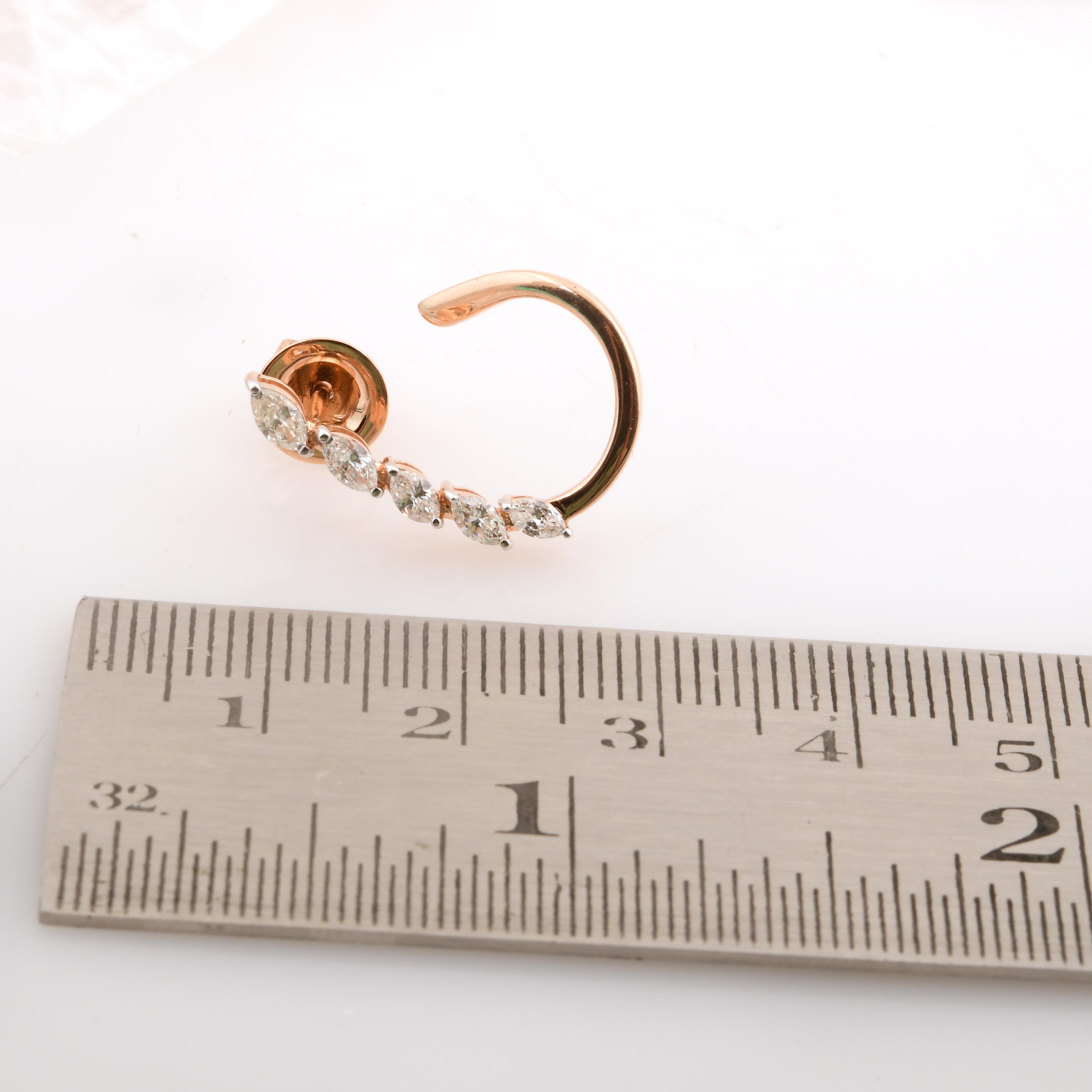 0,77 Karat SI Reinheit HI Farbe Marquise Diamant Reif Ohrringe 18 Karat Rose Gold im Zustand „Neu“ im Angebot in Diera, Dubai