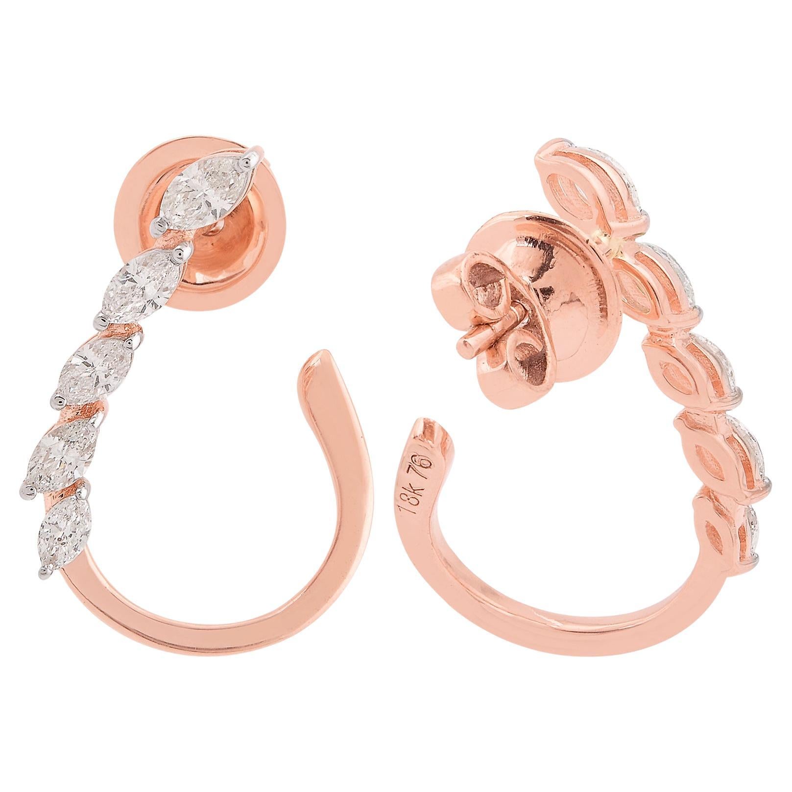 0.77Ct SI Clarity HI Color Marquise Diamond Hoop Earrings 18 Karat Rose Gold