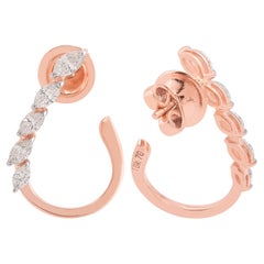0,77Ct SI Claridad HI Color Diamante Marquesa Pendientes de aro Oro rosa de 18 quilates