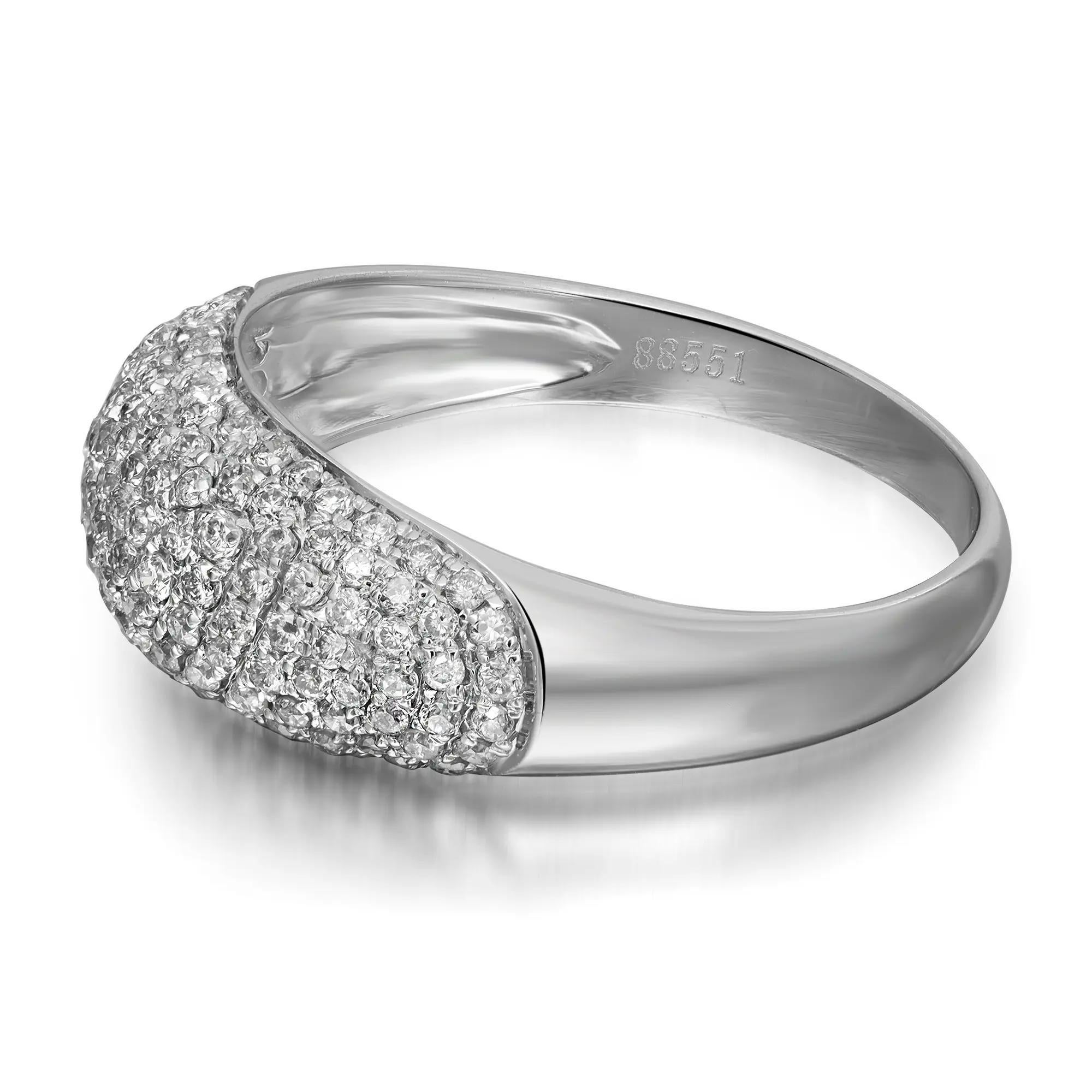 Modern 0.77Cttw Pave Set Round Diamond Ladies Band Ring 14K White Gold Size 8 For Sale
