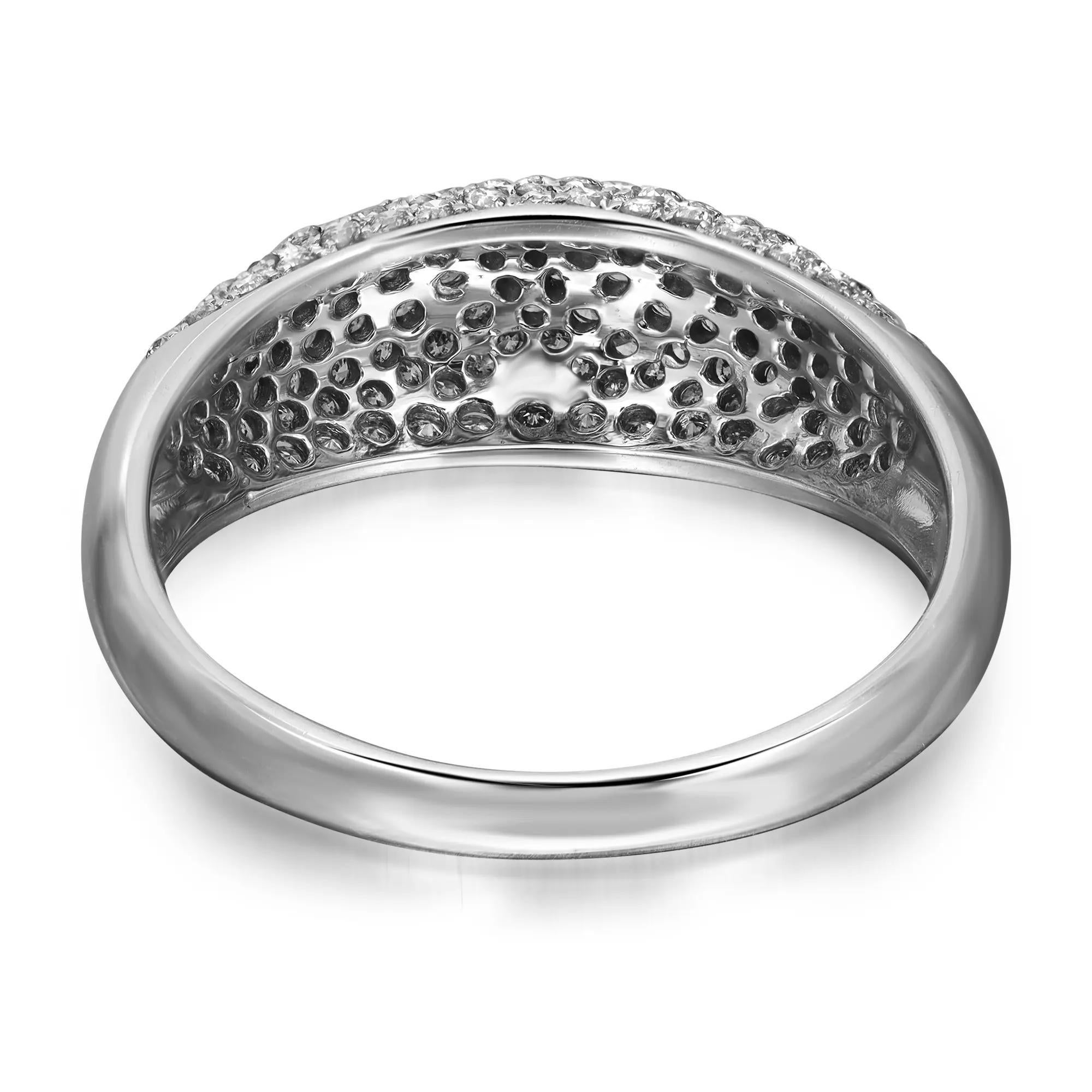 Round Cut 0.77Cttw Pave Set Round Diamond Ladies Band Ring 14K White Gold Size 8 For Sale