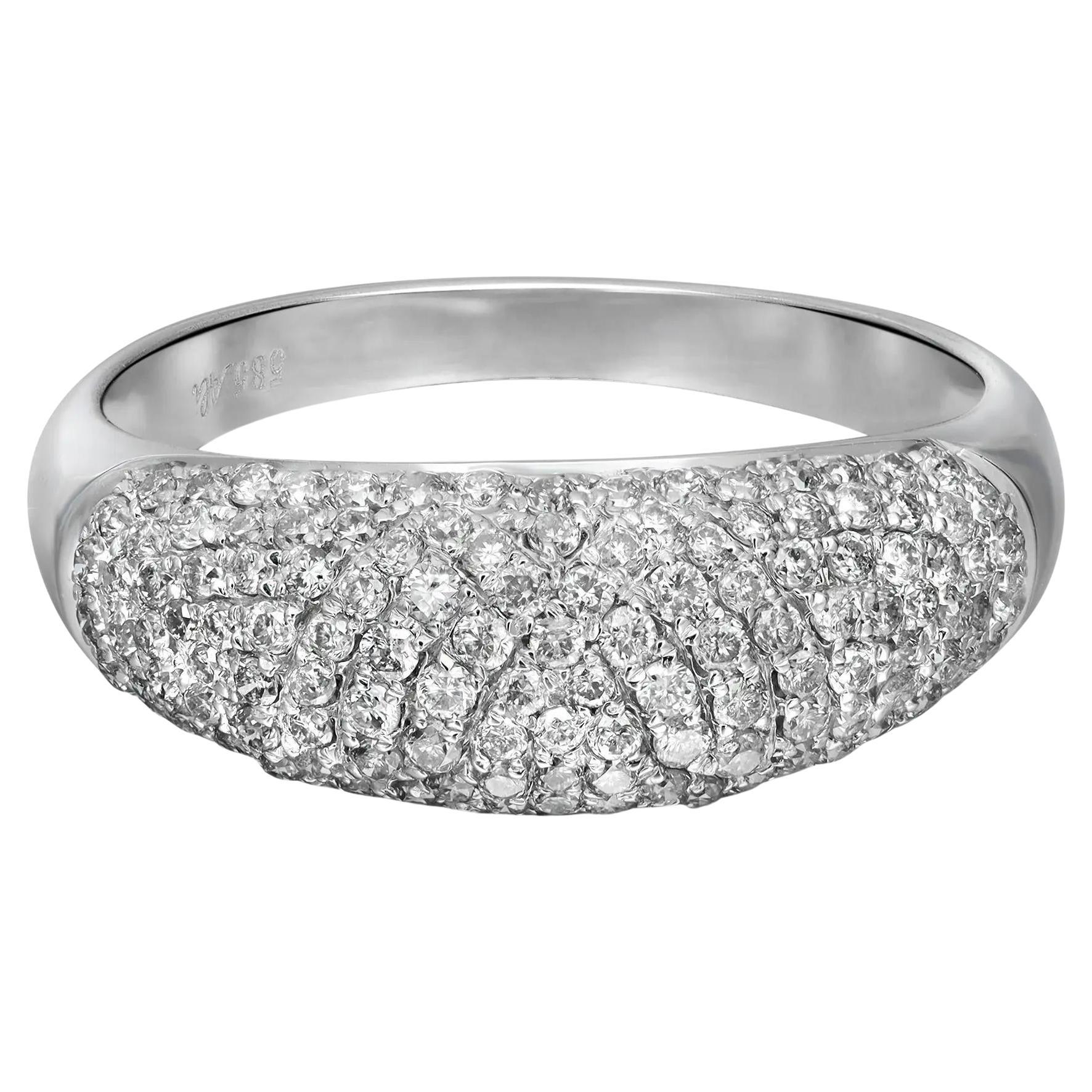 0.77Cttw Pave Set Round Diamond Ladies Band Ring 14K White Gold Size 8 For Sale