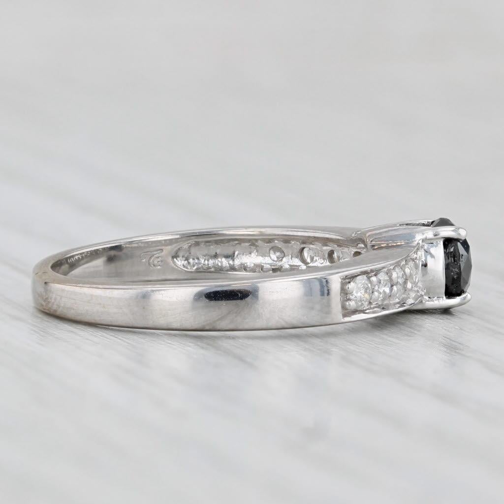 Round Cut 0.77ctw Black White Diamond Ring 18k White Gold Size 7 Engagement For Sale