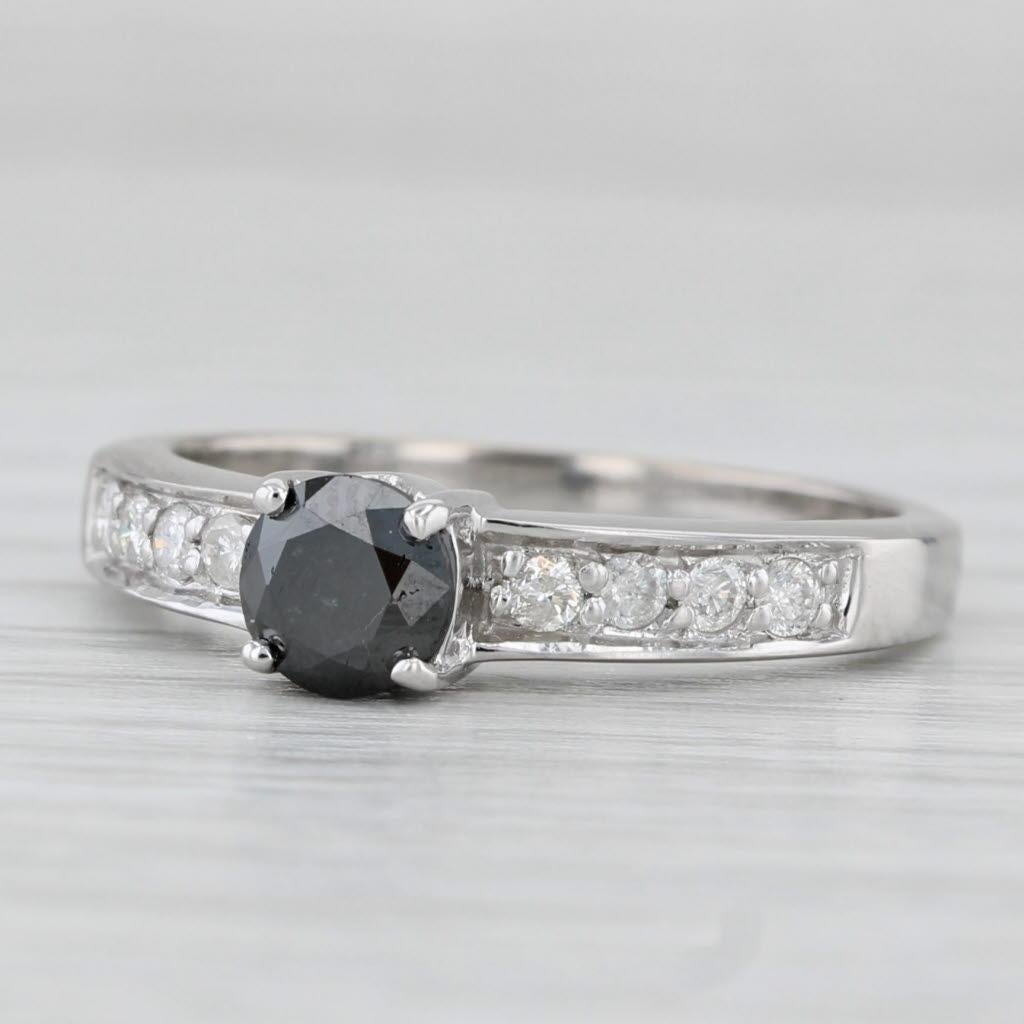 Women's or Men's 0.77ctw Black White Diamond Ring 18k White Gold Size 7 Engagement For Sale