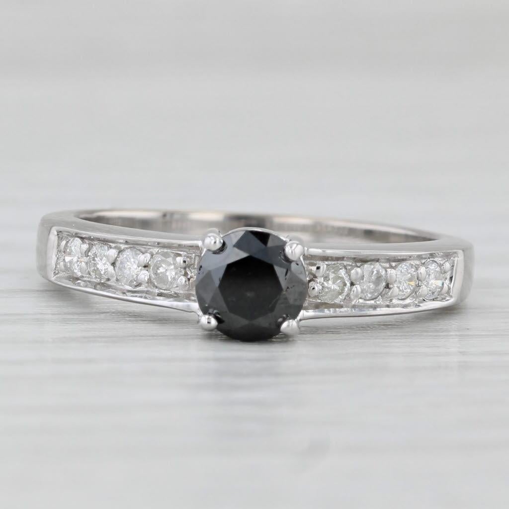 0.77ctw Black White Diamond Ring 18k White Gold Size 7 Engagement For Sale 3