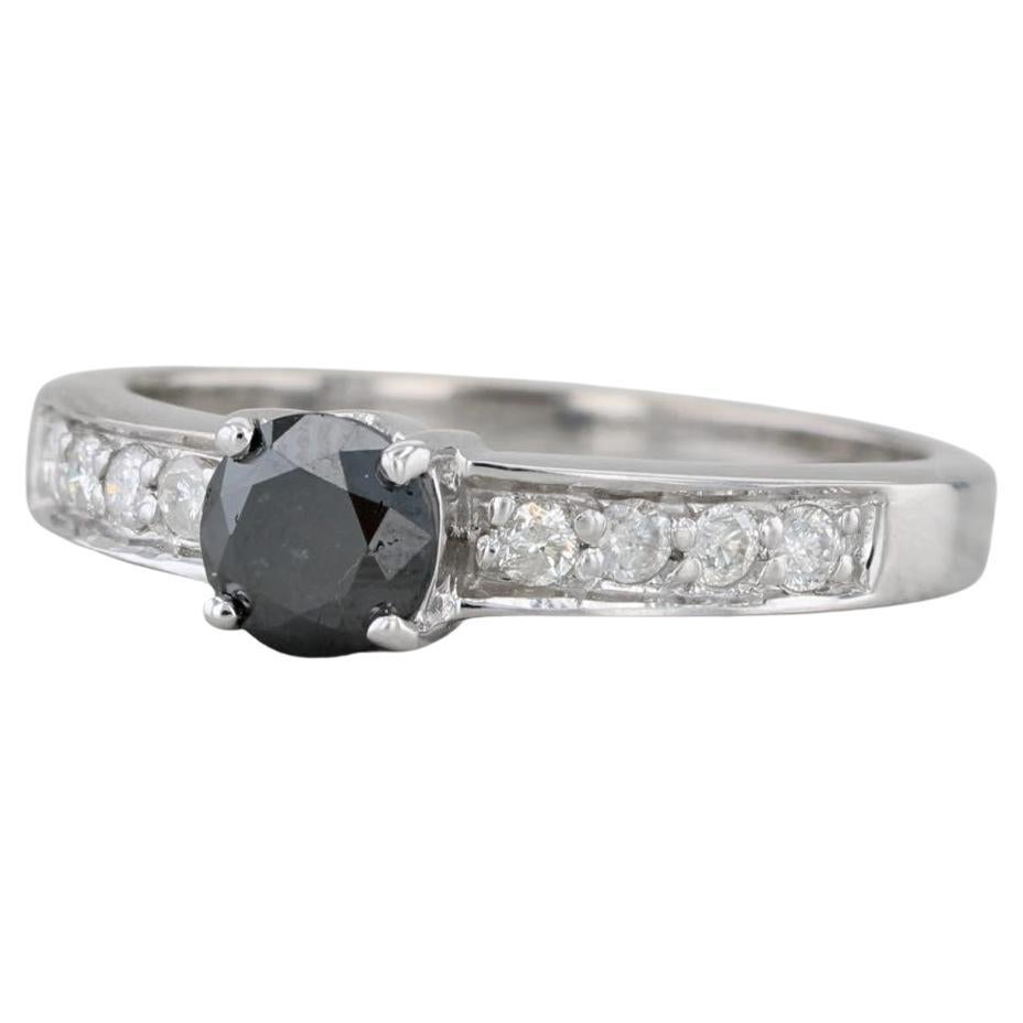 0.77ctw Black White Diamond Ring 18k White Gold Size 7 Engagement