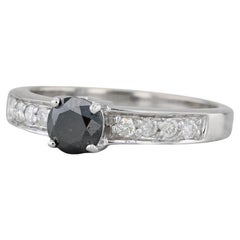 0,77 Karat Schwarz-Weiß-Diamant-Ring 18k Weißgold Größe 7 Verlobungsring