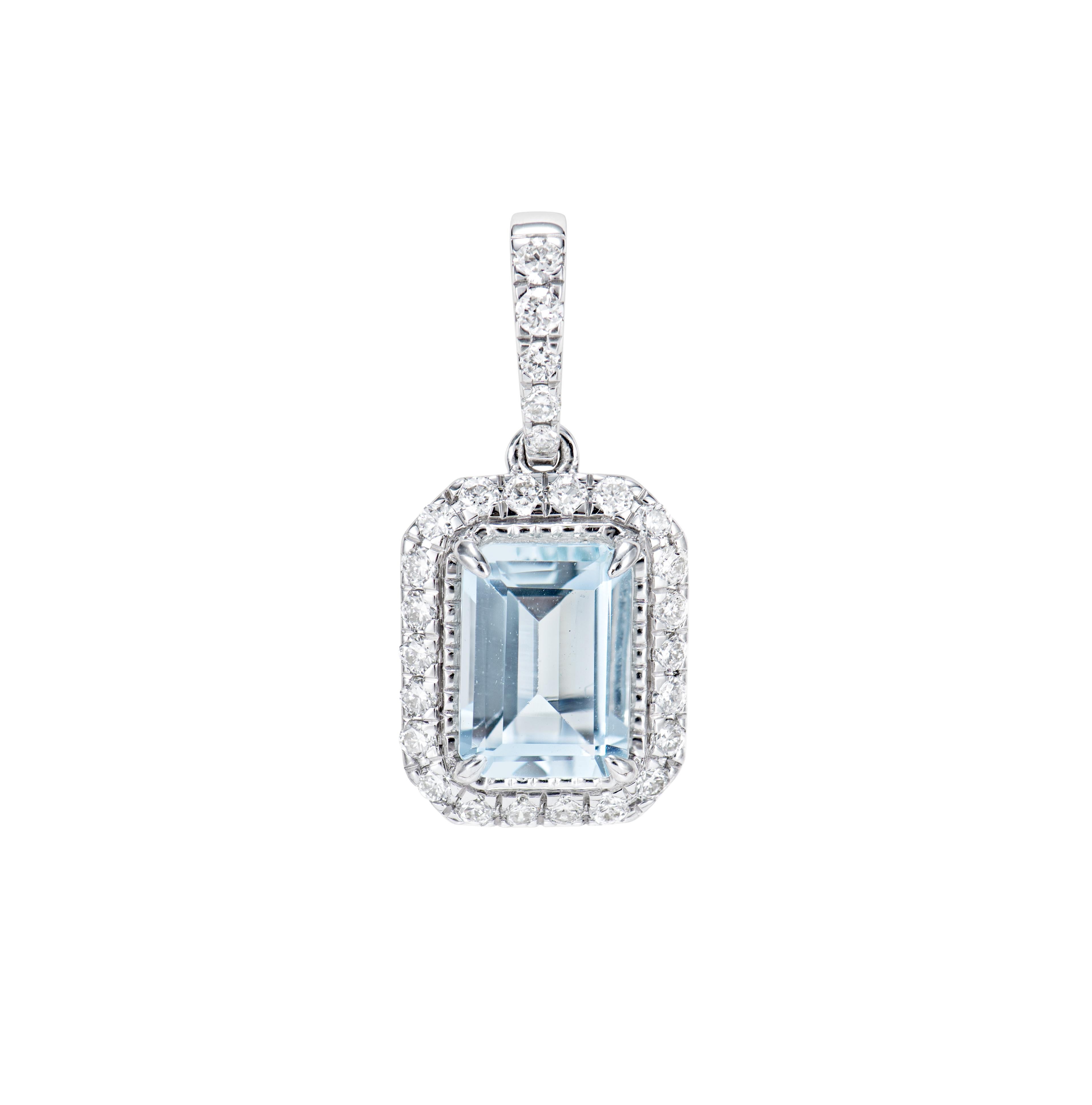 Contemporary Sunita Nahata Aquamarine 0.78ct. Pendant in 14Karat White Gold with Diamond. For Sale