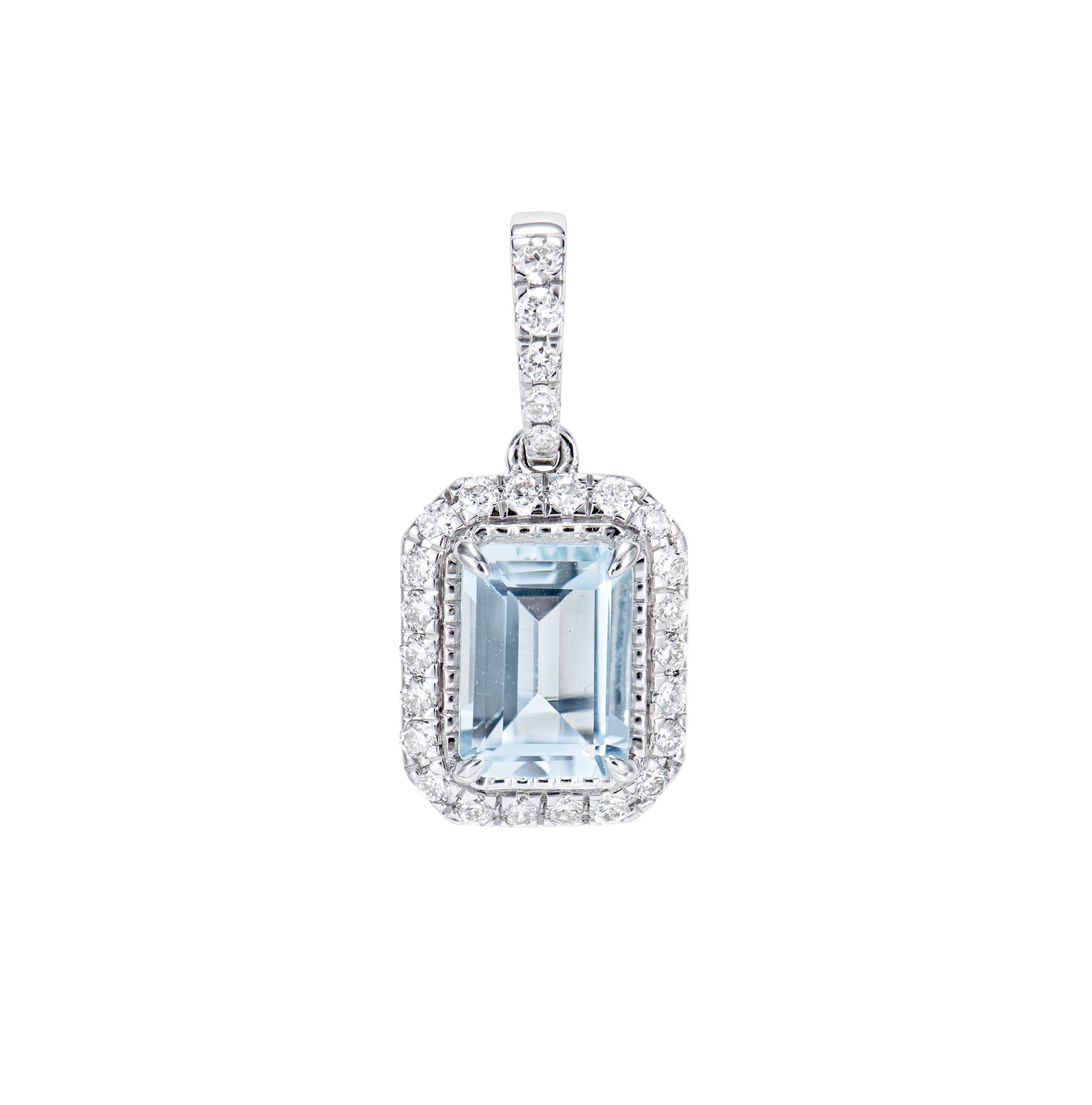 Contemporain Pendentif aigue-marine de 0,78 carat en or blanc 14 carats et diamants blancs. en vente