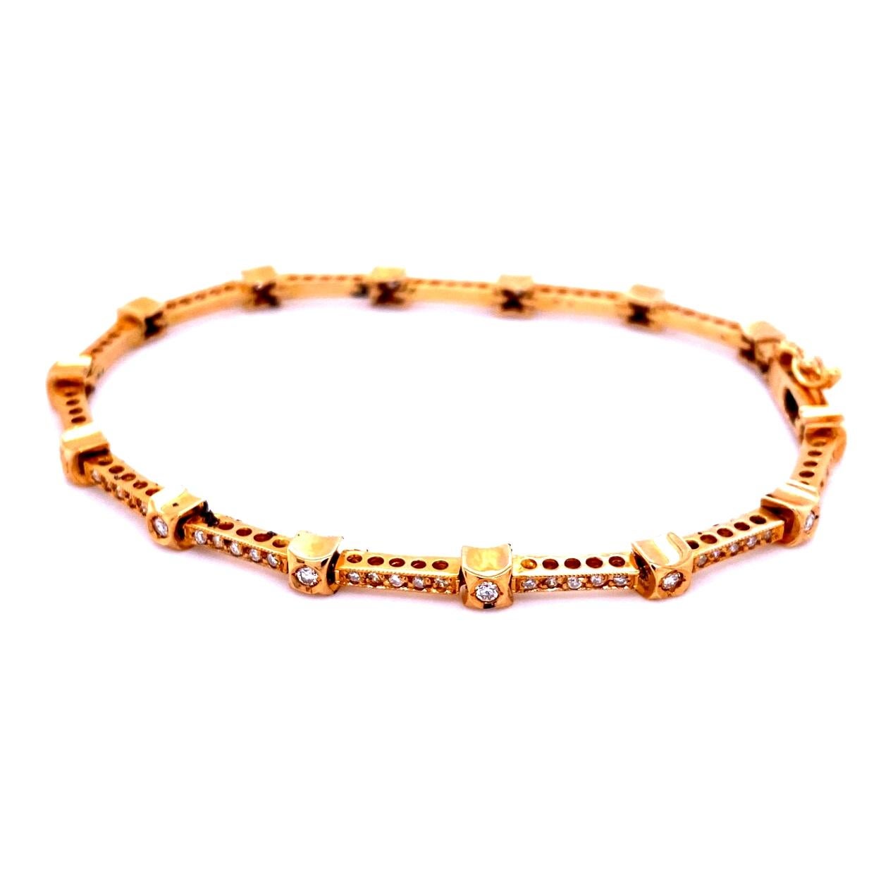 Bracelet tennis en or 14 carats avec diamants ronds sertis en serti clos et pavés de 0,78 carat Pour femmes en vente