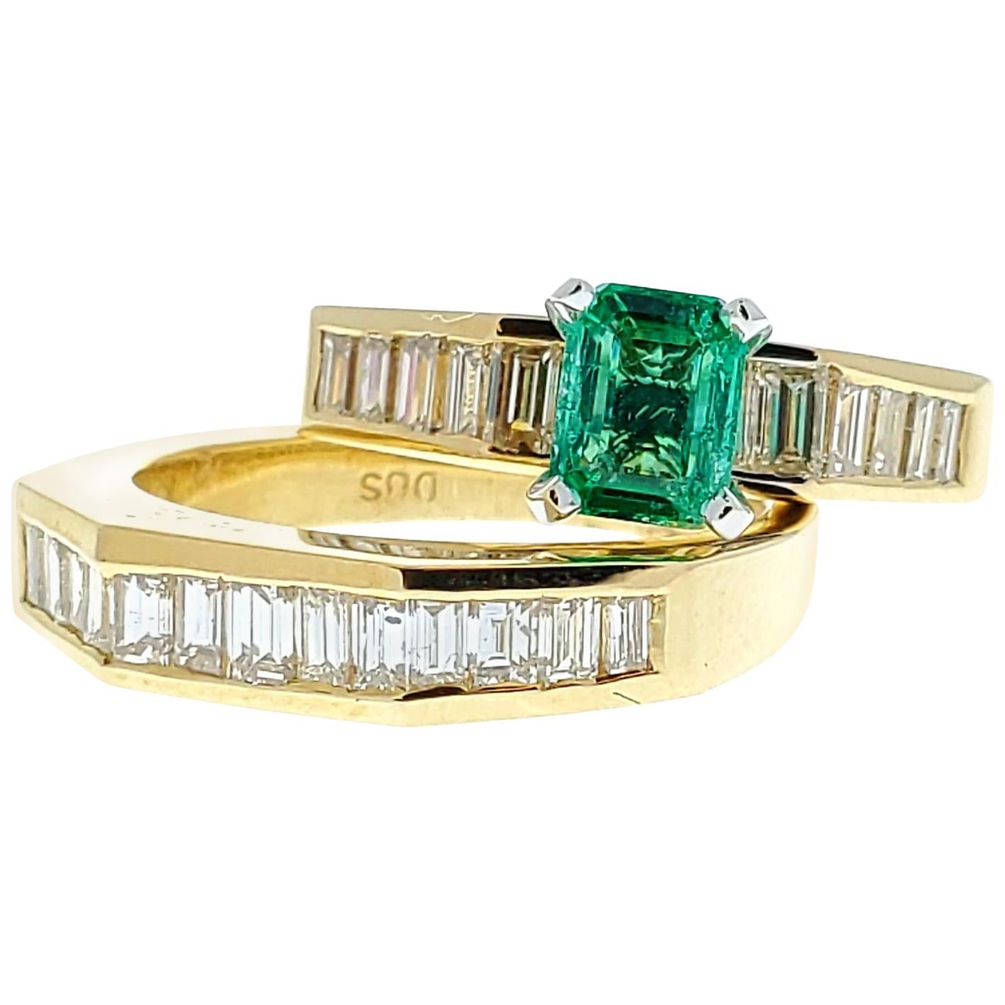 0.78 Carat Colombina Emerald and Diamond Ring Set in 14 Karat Yellow Gold