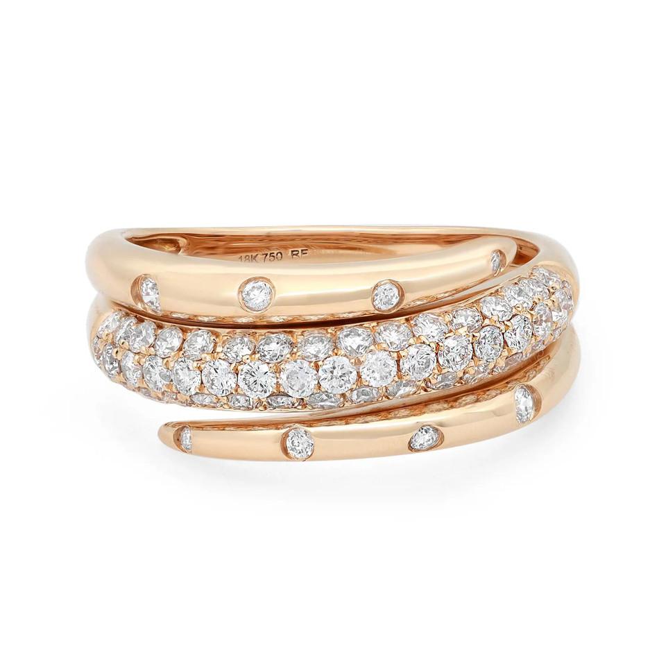 Modern 0.78 Carat Diamond Spiral Ring 18K Yellow Gold For Sale